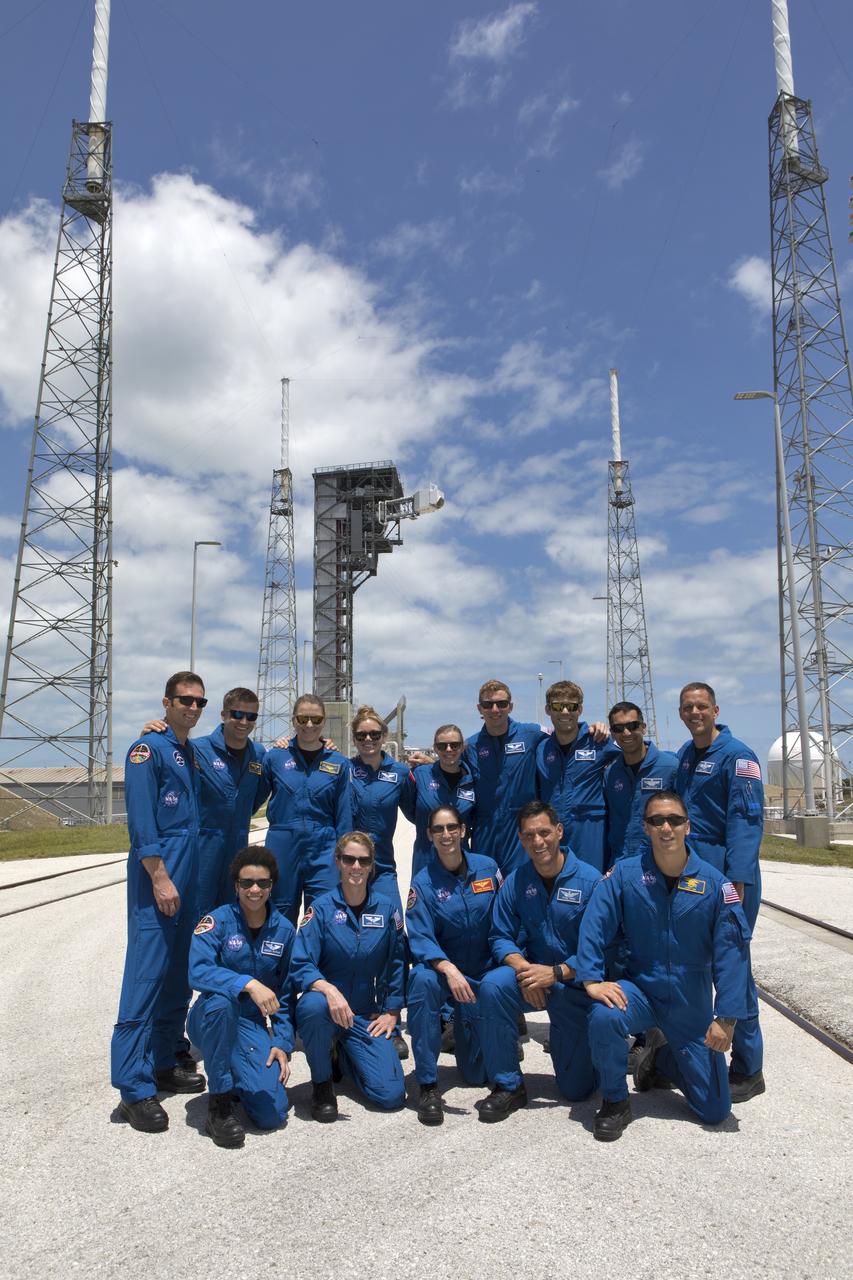 The 2017 class of astronaut candidates pose for a group photograph at United Launch Alliance's Space Launch Complex 41 at Cape Canaveral Air Force Station (CCAFS) in Florida during a familiarization tour. They also toured Kennedy Space Center facilities, including the Neil Armstrong Operations and Checkout Building high bay; the Launch Control Center, Launch Complex 39B, the Vehicle Assembly Building, Boeing's Commercial Crew and Cargo Facility, and SpaceX's Launch Complex 39A. The candidates will spend about two years getting to know the space station systems and learning how to spacewalk, speak Russian, control the International Space Station's robotic arm and fly T-38s, before they're eligible to be assigned to a mission.