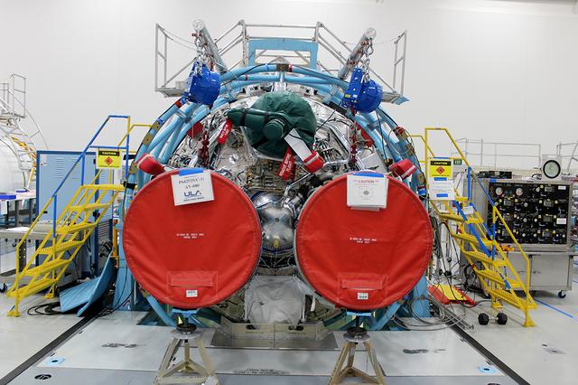 The United Launch Alliance (ULA) Orbital Flight Test dual engine Centaur stage of the Atlas V rocket is in the final stage of production and checkout on May 22, 2018, at ULA's factory in Decatur, Alabama. Boeing's CST-100 Starliner will launch on its first uncrewed flight test on the ULA Atlas V rocket. The Starliner is being developed and manufactured in partnership with NASA's Commercial Crew Program to return human spaceflight capabilities to the U.S.