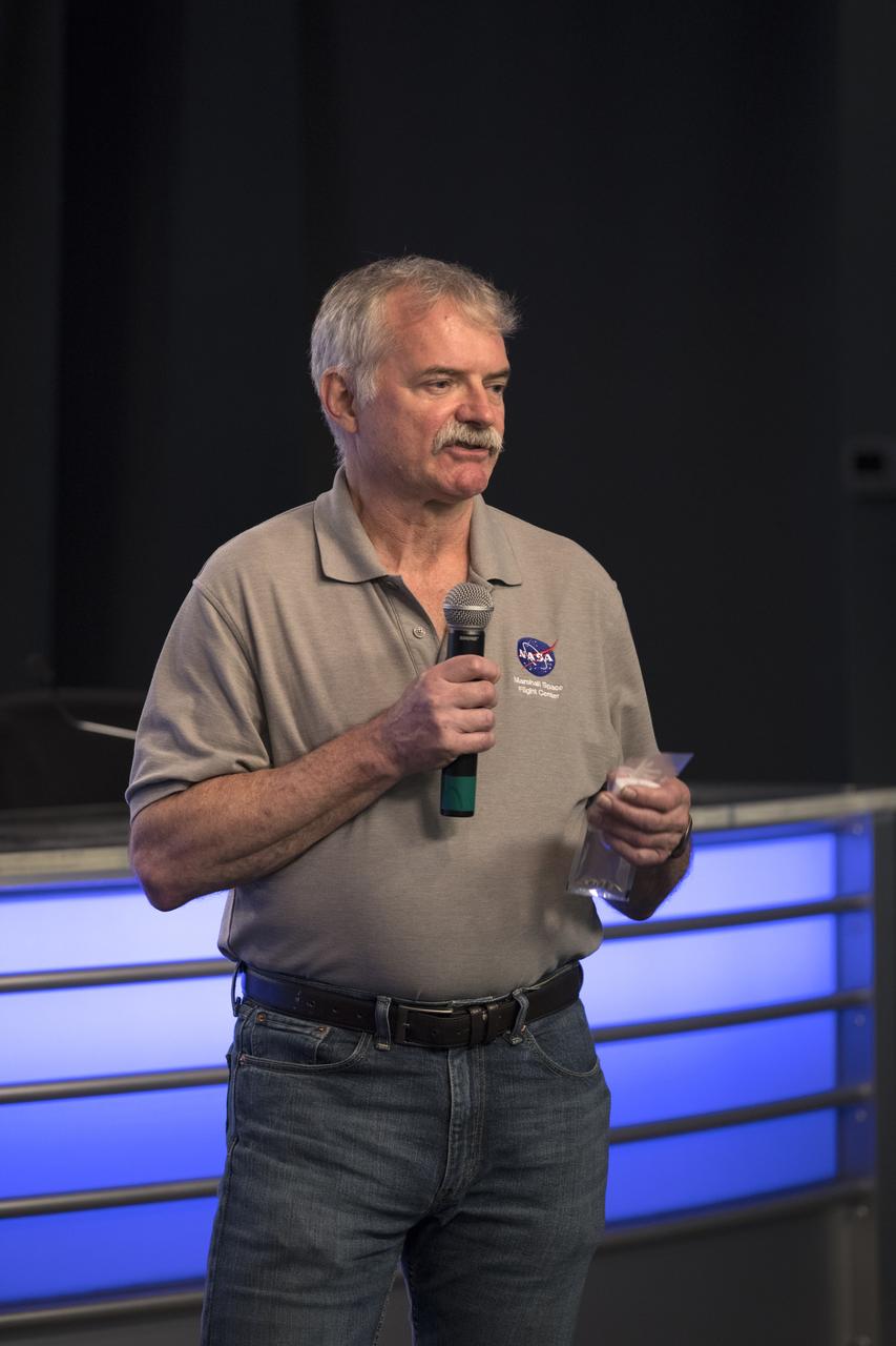 Richard Grugel, principal investigator, NASA’s Marshall Spaceflight Center, speaks to members of the media during a briefing in the Kennedy Space Center’s Press Site auditorium. The briefing focused on research planned for launch to the International Space Station. The scientific materials and supplies will be aboard a SpaceX Dragon spacecraft scheduled for liftoff from Cape Canaveral Air Force Station's Space Launch Complex 40. The SpaceX Falcon 9 rocket will launch the company's 15th Commercial Resupply Services mission to the space station.