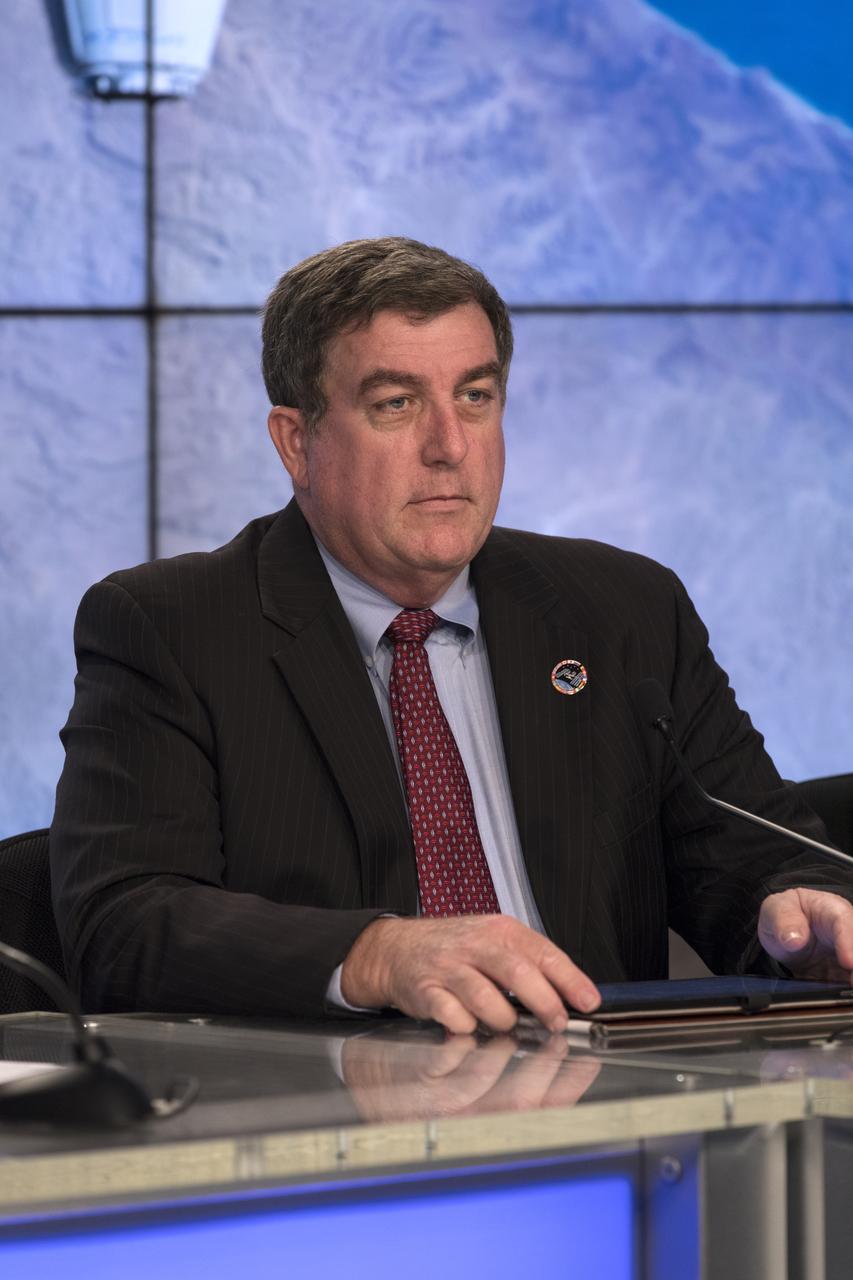 In the Kennedy Space Center’s Press Site auditorium, Kirk Shireman, manager of the International Space Station Program, speaks to members of the media during a prelaunch news conference for the SpaceX CRS-15 Commercial Resupply Services mission to the International Space Station. A SpaceX Dragon spacecraft is scheduled to be launched from Space Launch Complex 40 at Cape Canaveral Air Force Station. The SpaceX Falcon 9 rocket will lift off on the company's 15th Commercial Resupply Services mission to the space station.