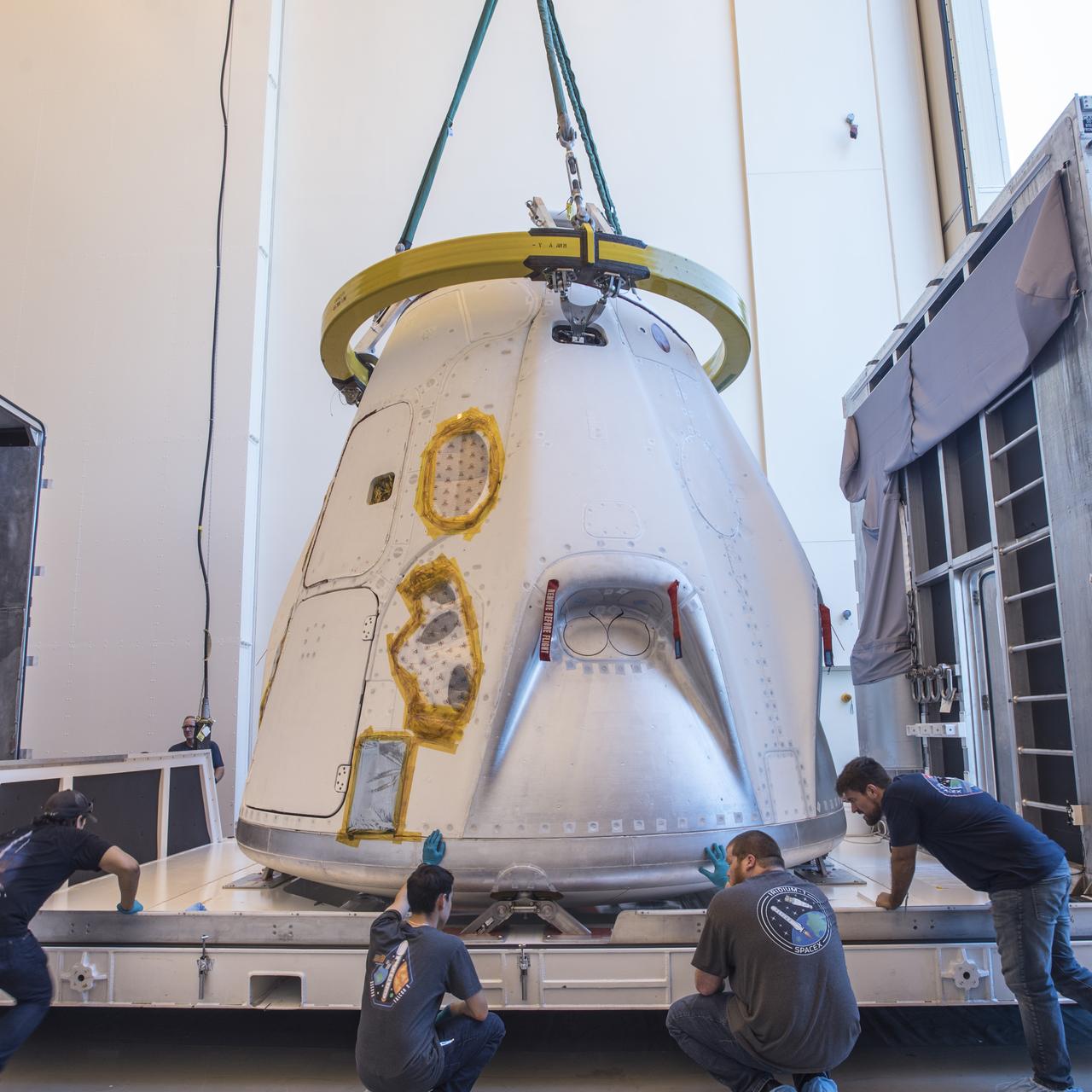 The SpaceX Crew Dragon spacecraft that will be used for the company’s uncrewed flight test, known as Demonstration Mission 1, arrived to Cape Canaveral Air Force Station in Florida on Tuesday, July 10, 2018. The spacecraft recently underwent thermal vacuum and acoustic testing at NASA’s Plum Brook Station in Ohio. The Demonstration Mission 1 flight test is part of NASA’s Commercial Crew Transportation Capability contract with the goal of returning human spaceflight launch capabilities to the United States.