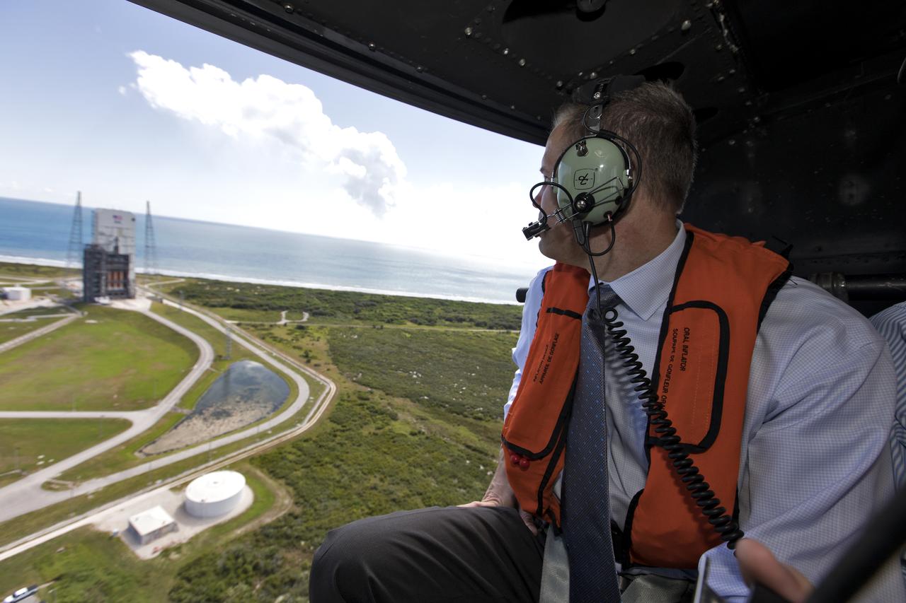 NASA Administrator Jim Bridenstine made his first official visit to the agency's Kennedy Space Center on Monday, Aug. 6, 2018. His up-close look at the premier, multi-user spaceport began with a helicopter tour over the bustling Florida spaceport that included Space Launch Complex 37 at Cape Canaveral Air Force Station. NASA's Parker Solar Probe is being prepared for launch atop a United Launch Alliance Delta IV Heavy rocket. The mission will perform the closest-ever observations of a star when it travels through the Sun's atmosphere, called the corona. The probe will rely on measurements and imaging to revolutionize our understanding of the corona and the Sun-Earth connection.