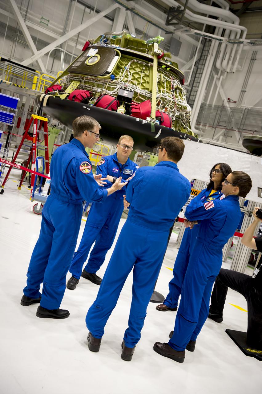 Commercial crew astronauts Nicole Mann, Suni Williams, Josh Cassada, Chris Ferguson and Eric Boe visit Kennedy Space Center (KSC) in Florida shortly after they were officially assigned to fly on Boeing’s CST-100 Starliner spacecraft. The astronauts stopped by Boeing’s Commercial Crew and Cargo Processing Facility (C3PF) at KSC and Space Launch Complex 41 at Cape Canaveral Air Force Station to view progress on the Starliner and the launch pad. Boe, Ferguson and Mann will fly on Starliner in Boeing’s upcoming Crew Flight Test to the International Space Station (ISS). Cassada and Williams are assigned to Boeing’s first operational mission to the ISS. Photo credit: Boeing