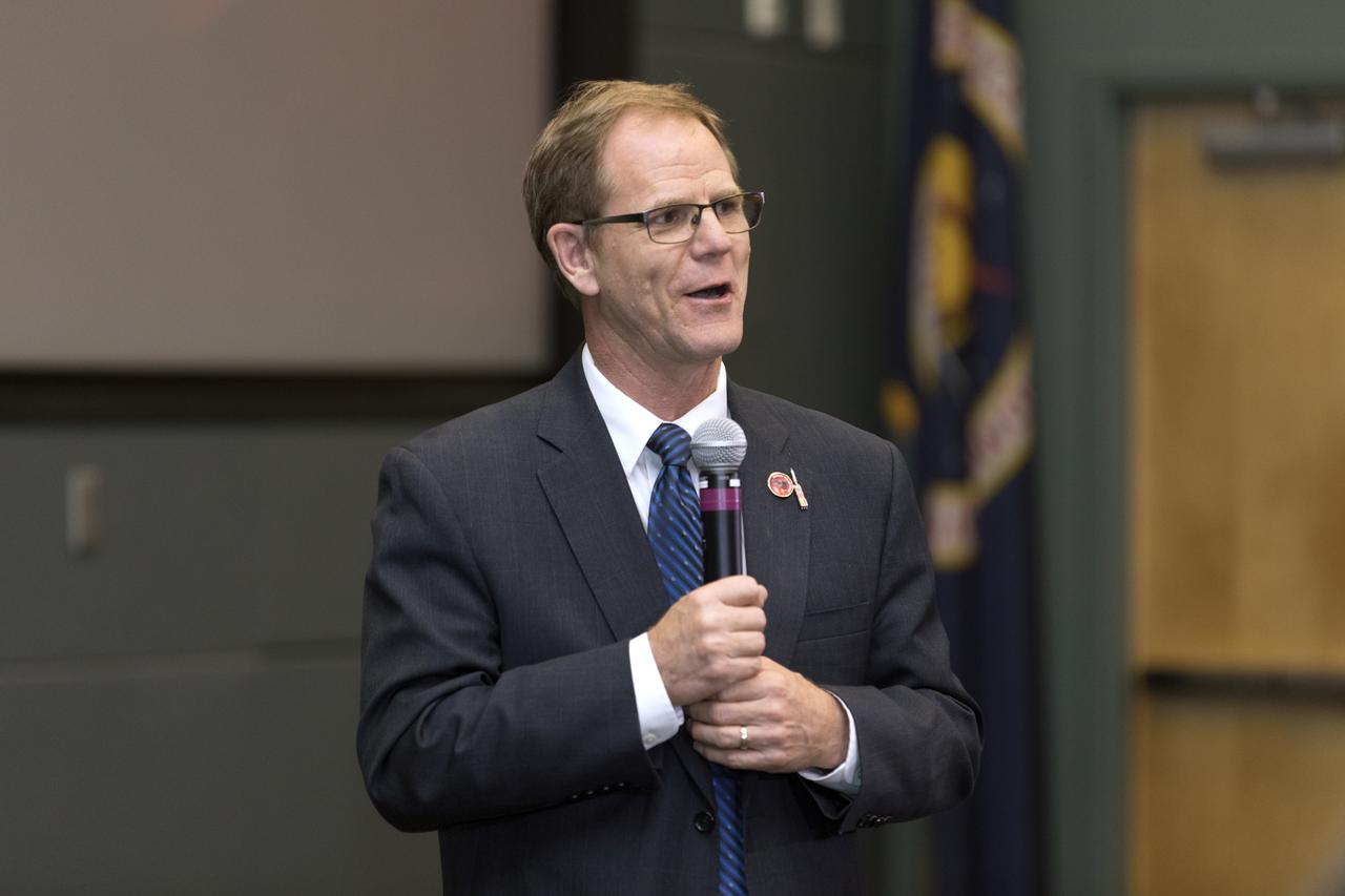 In the Kennedy Space Center's Operations and Support Building II, Thursday, Aug. 9, 2018, members of the media participate in a prelaunch mission briefing on NASA's Parker Solar Probe. Speaking to the media is Scott Messer, program manager, NASA Programs, United Launch Alliance. The Parker Solar Probe will lift off on a United Launch Alliance Delta IV Heavy rocket from Space Launch Complex 37 at Cape Canaveral Air Force Station in Florida. The spacecraft was built by Applied Physics Laboratory of Johns Hopkins University in Laurel, Maryland. The mission will perform the closest-ever observations of a star when it travels through the Sun's atmosphere, called the corona. The probe will rely on measurements and imaging to revolutionize our understanding of the corona and the Sun-Earth connection.