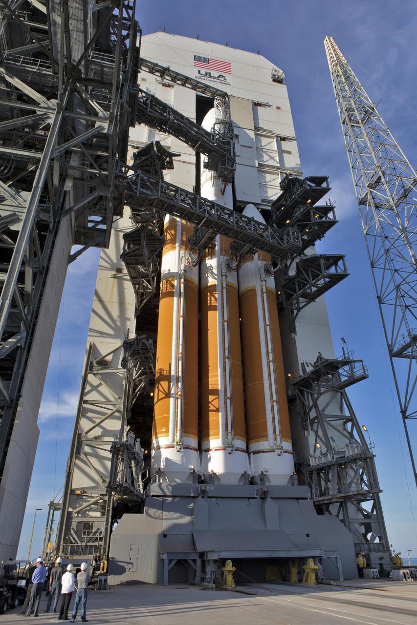 On Friday, Aug. 10, 2018, at Cape Canaveral Air Force Station in Florida, the Mobile Service Tower gantry begins to roll back at Space Launch Complex 37, where the United Launch Alliance Delta IV Heavy rocket now stands ready to boost NASA's Parker Solar Probe on a mission to study the Sun. Parker Solar Probe will perform the closest-ever observations of a star when it travels through the Sun's atmosphere, called the corona. The probe will rely on measurements and imaging to revolutionize our understanding of the corona and the Sun-Earth connection.
