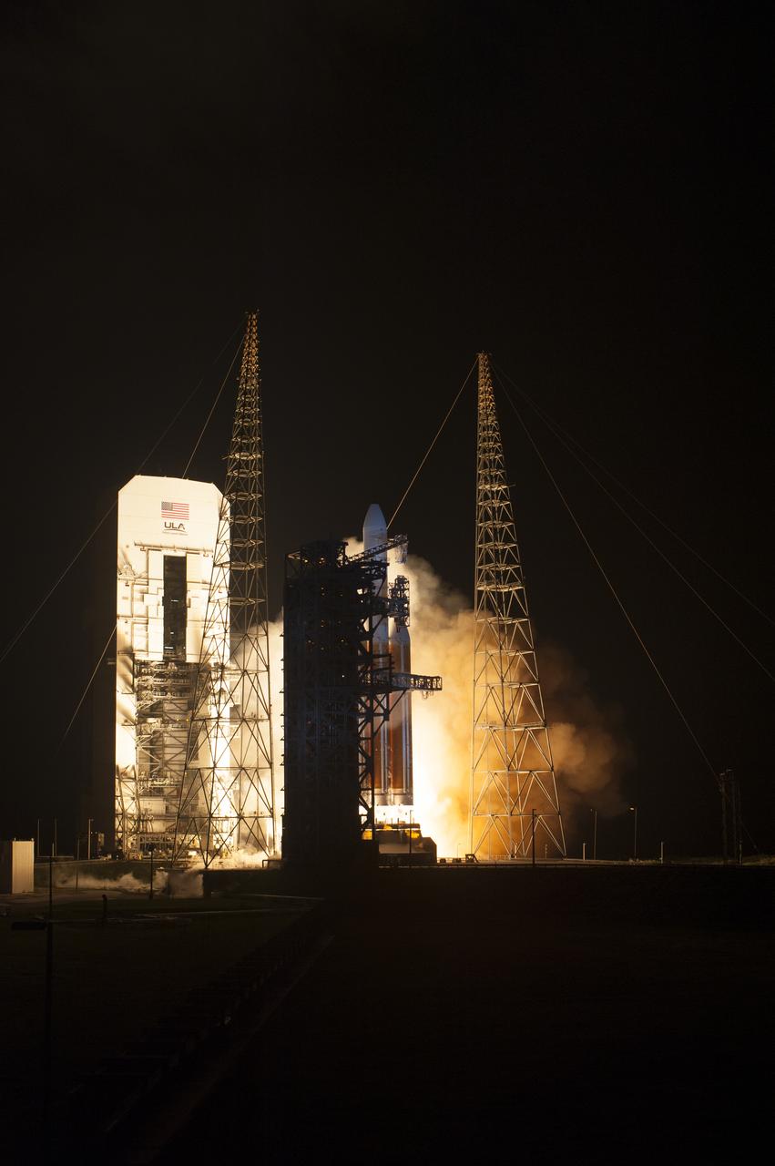 At Cape Canaveral Air Force Station's Space Launch Complex 37, the United Launch Alliance Delta IV Heavy rocket with NASA's Parker Solar Probe, lifts off at 3:31 a.m. EDT on Sunday, Aug. 12, 2018. The spacecraft was built by Applied Physics Laboratory of Johns Hopkins University in Laurel, Maryland. The mission will perform the closest-ever observations of a star when it travels through the Sun's atmosphere, called the corona. The probe will rely on measurements and imaging to revolutionize our understanding of the corona and the Sun-Earth connection.