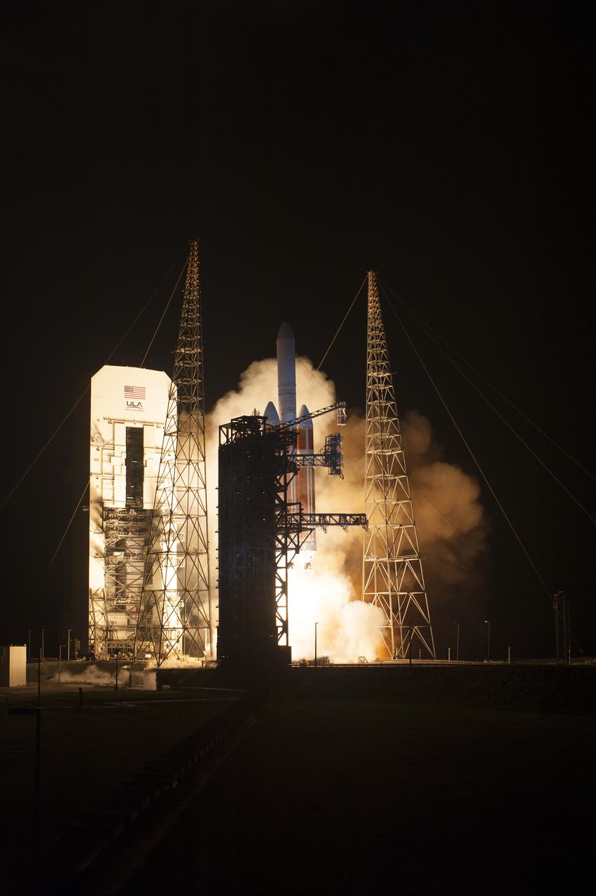 At Cape Canaveral Air Force Station's Space Launch Complex 37, the United Launch Alliance Delta IV Heavy rocket with NASA's Parker Solar Probe, lifts off at 3:31 a.m. EDT on Sunday, Aug. 12, 2018. The spacecraft was built by Applied Physics Laboratory of Johns Hopkins University in Laurel, Maryland. The mission will perform the closest-ever observations of a star when it travels through the Sun's atmosphere, called the corona. The probe will rely on measurements and imaging to revolutionize our understanding of the corona and the Sun-Earth connection.