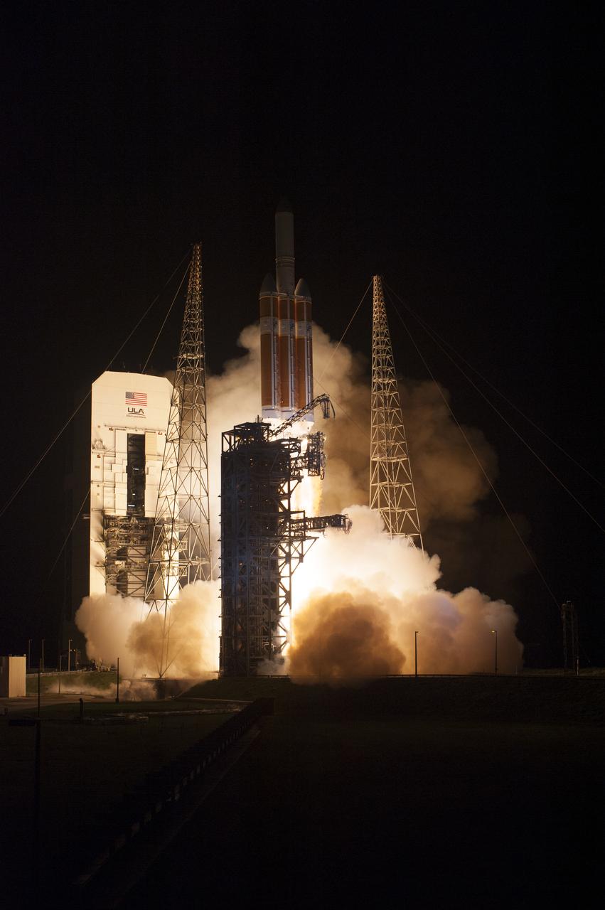 At Cape Canaveral Air Force Station's Space Launch Complex 37, the United Launch Alliance Delta IV Heavy rocket with NASA's Parker Solar Probe, lifts off at 3:31 a.m. EDT on Sunday, Aug. 12, 2018. The spacecraft was built by Applied Physics Laboratory of Johns Hopkins University in Laurel, Maryland. The mission will perform the closest-ever observations of a star when it travels through the Sun's atmosphere, called the corona. The probe will rely on measurements and imaging to revolutionize our understanding of the corona and the Sun-Earth connection.