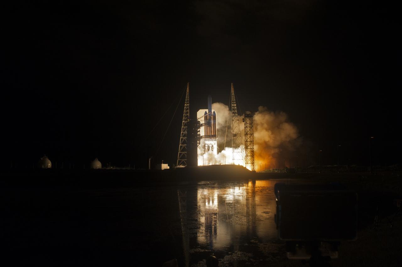 At Cape Canaveral Air Force Station's Space Launch Complex 37, the United Launch Alliance Delta IV Heavy rocket with NASA's Parker Solar Probe, lifts off at 3:31 a.m. EDT on Sunday, Aug. 12, 2018. The spacecraft was built by Applied Physics Laboratory of Johns Hopkins University in Laurel, Maryland. The mission will perform the closest-ever observations of a star when it travels through the Sun's atmosphere, called the corona. The probe will rely on measurements and imaging to revolutionize our understanding of the corona and the Sun-Earth connection.