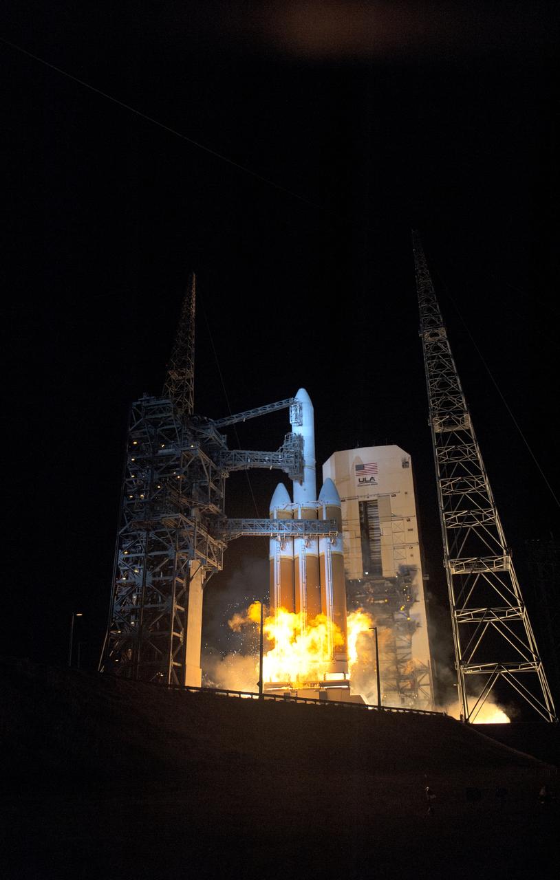 At Cape Canaveral Air Force Station's Space Launch Complex 37, the United Launch Alliance Delta IV Heavy rocket with NASA's Parker Solar Probe, lifts off at 3:31 a.m. EDT on Sunday, Aug. 12, 2018. The spacecraft was built by Applied Physics Laboratory of Johns Hopkins University in Laurel, Maryland. The mission will perform the closest-ever observations of a star when it travels through the Sun's atmosphere, called the corona. The probe will rely on measurements and imaging to revolutionize our understanding of the corona and the Sun-Earth connection.