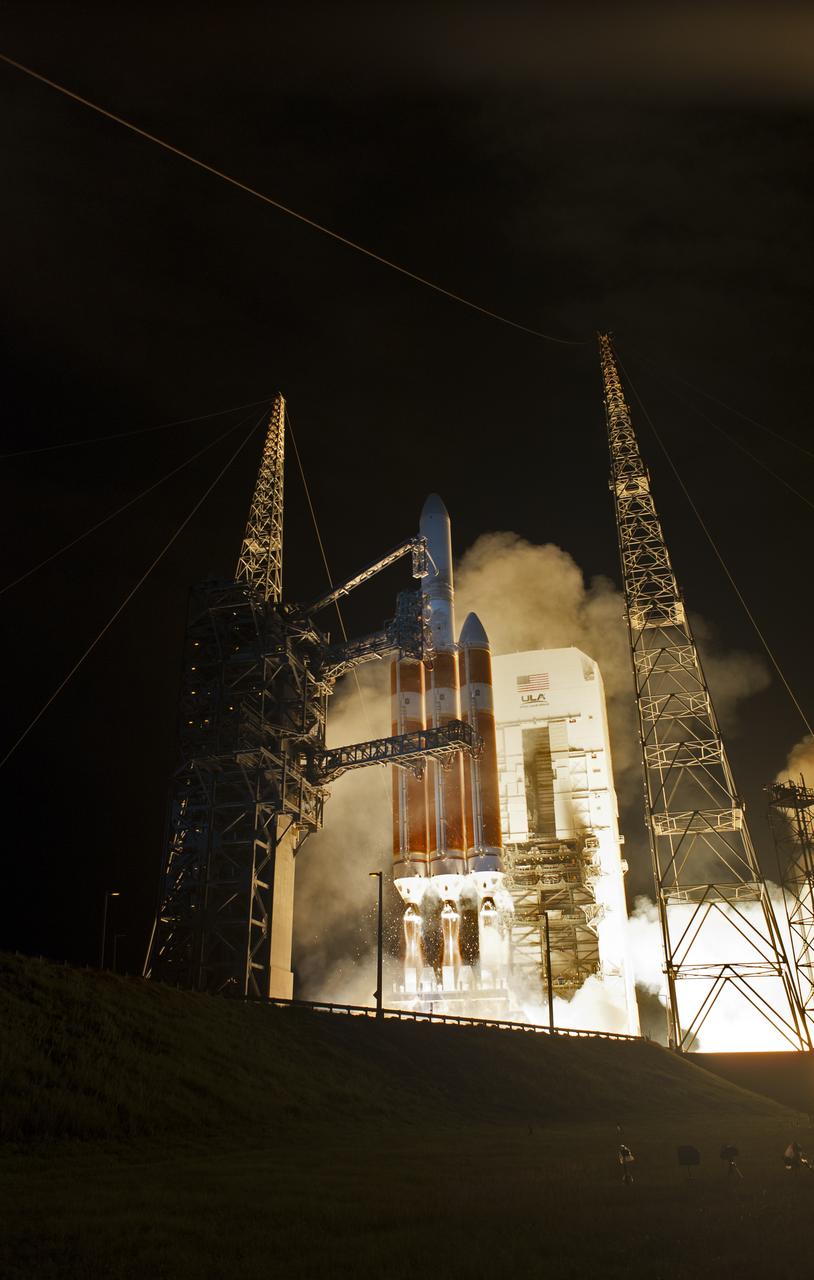 At Cape Canaveral Air Force Station's Space Launch Complex 37, the United Launch Alliance Delta IV Heavy rocket with NASA's Parker Solar Probe, lifts off at 3:31 a.m. EDT on Sunday, Aug. 12, 2018. The spacecraft was built by Applied Physics Laboratory of Johns Hopkins University in Laurel, Maryland. The mission will perform the closest-ever observations of a star when it travels through the Sun's atmosphere, called the corona. The probe will rely on measurements and imaging to revolutionize our understanding of the corona and the Sun-Earth connection.