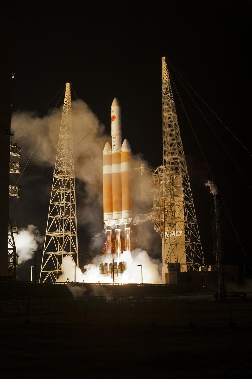 At Cape Canaveral Air Force Station’s Space Launch Complex 37, the United Launch Alliance Delta IV Heavy rocket with NASA's Parker Solar Probe, lifts off at 3:31 a.m. EDT on Sunday, Aug. 12, 2018. The spacecraft was built by Applied Physics Laboratory of Johns Hopkins University in Laurel, Maryland. The mission will perform the closest-ever observations of a star when it travels through the Sun's atmosphere, called the corona. The probe will rely on measurements and imaging to revolutionize our understanding of the corona and the Sun-Earth connection.