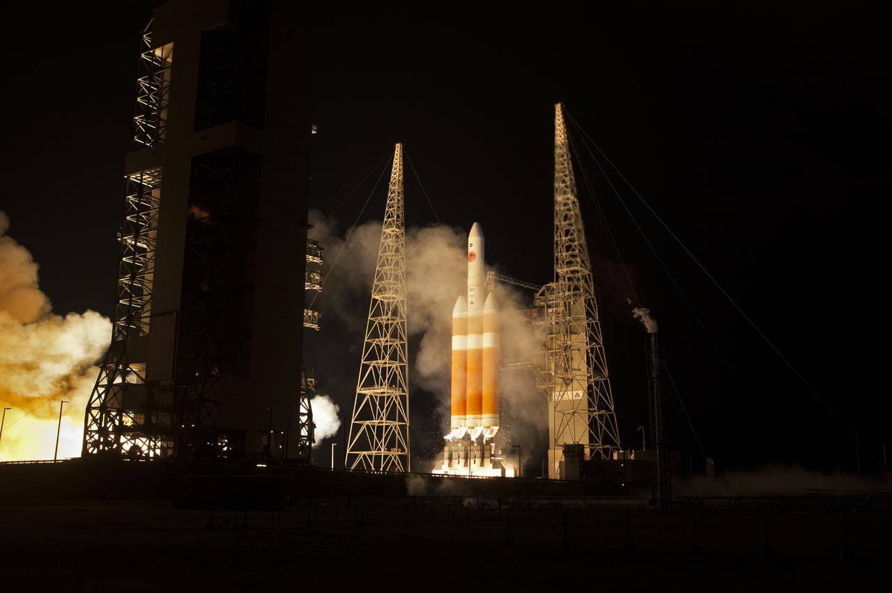 At Cape Canaveral Air Force Station’s Space Launch Complex 37, the United Launch Alliance Delta IV Heavy rocket with NASA's Parker Solar Probe, lifts off at 3:31 a.m. EDT on Sunday, Aug. 12, 2018. The spacecraft was built by Applied Physics Laboratory of Johns Hopkins University in Laurel, Maryland. The mission will perform the closest-ever observations of a star when it travels through the Sun's atmosphere, called the corona. The probe will rely on measurements and imaging to revolutionize our understanding of the corona and the Sun-Earth connection.