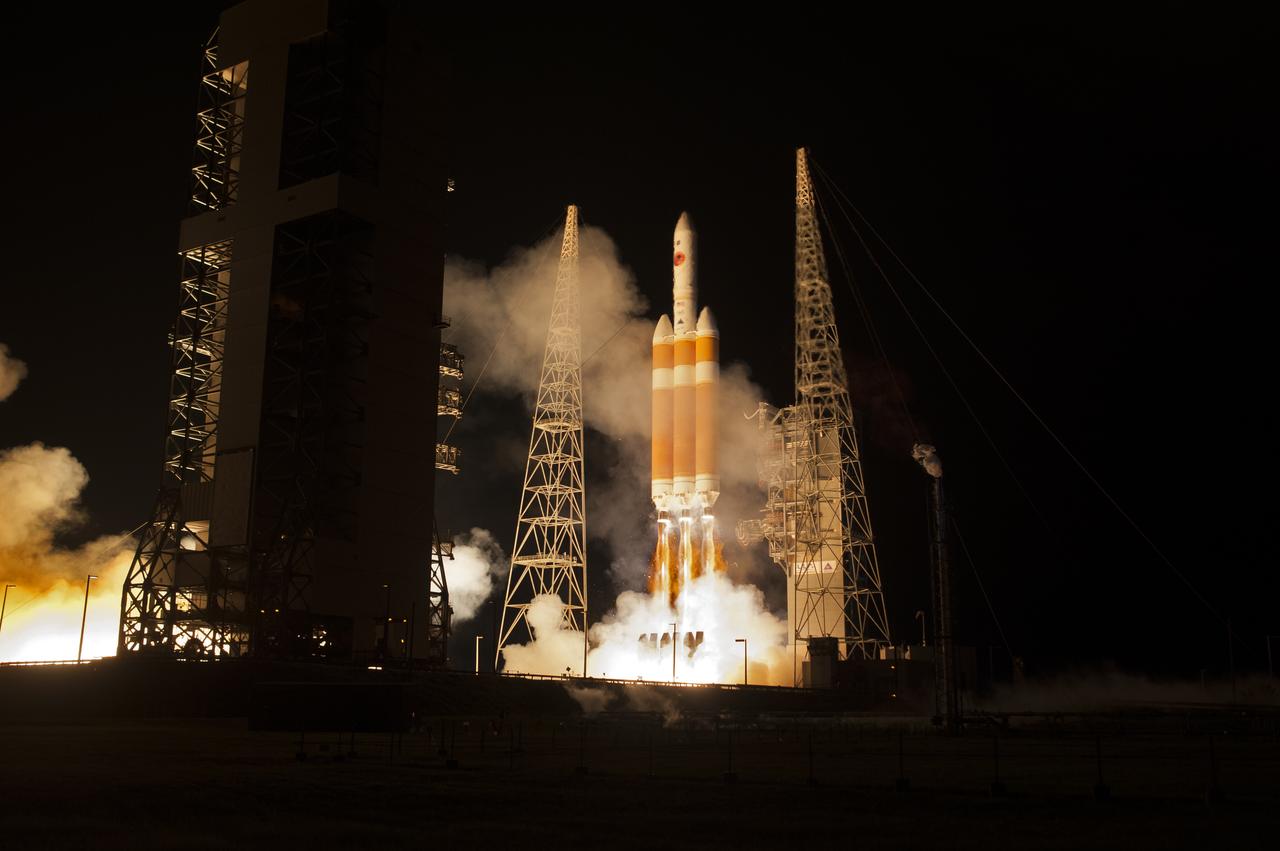 At Cape Canaveral Air Force Station’s Space Launch Complex 37, the United Launch Alliance Delta IV Heavy rocket with NASA's Parker Solar Probe, lifts off at 3:31 a.m. EDT on Sunday, Aug. 12, 2018. The spacecraft was built by Applied Physics Laboratory of Johns Hopkins University in Laurel, Maryland. The mission will perform the closest-ever observations of a star when it travels through the Sun's atmosphere, called the corona. The probe will rely on measurements and imaging to revolutionize our understanding of the corona and the Sun-Earth connection.