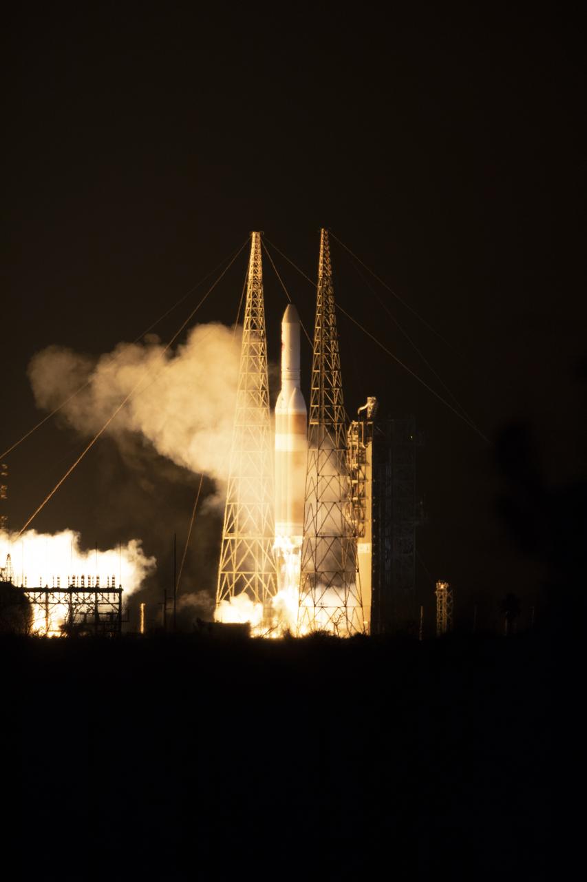 At Cape Canaveral Air Force Station's Space Launch Complex 37, the Delta IV Heavy rocket with NASA's Parker Solar Probe, lifts off at 3:31 a.m. EDT on Sunday, Aug. 12, 2018. The spacecraft was built by Applied Physics Laboratory of Johns Hopkins University in Laurel, Maryland. The mission will perform the closest-ever observations of a star when it travels through the Sun's atmosphere, called the corona. The probe will rely on measurements and imaging to revolutionize our understanding of the corona and the Sun-Earth connection.