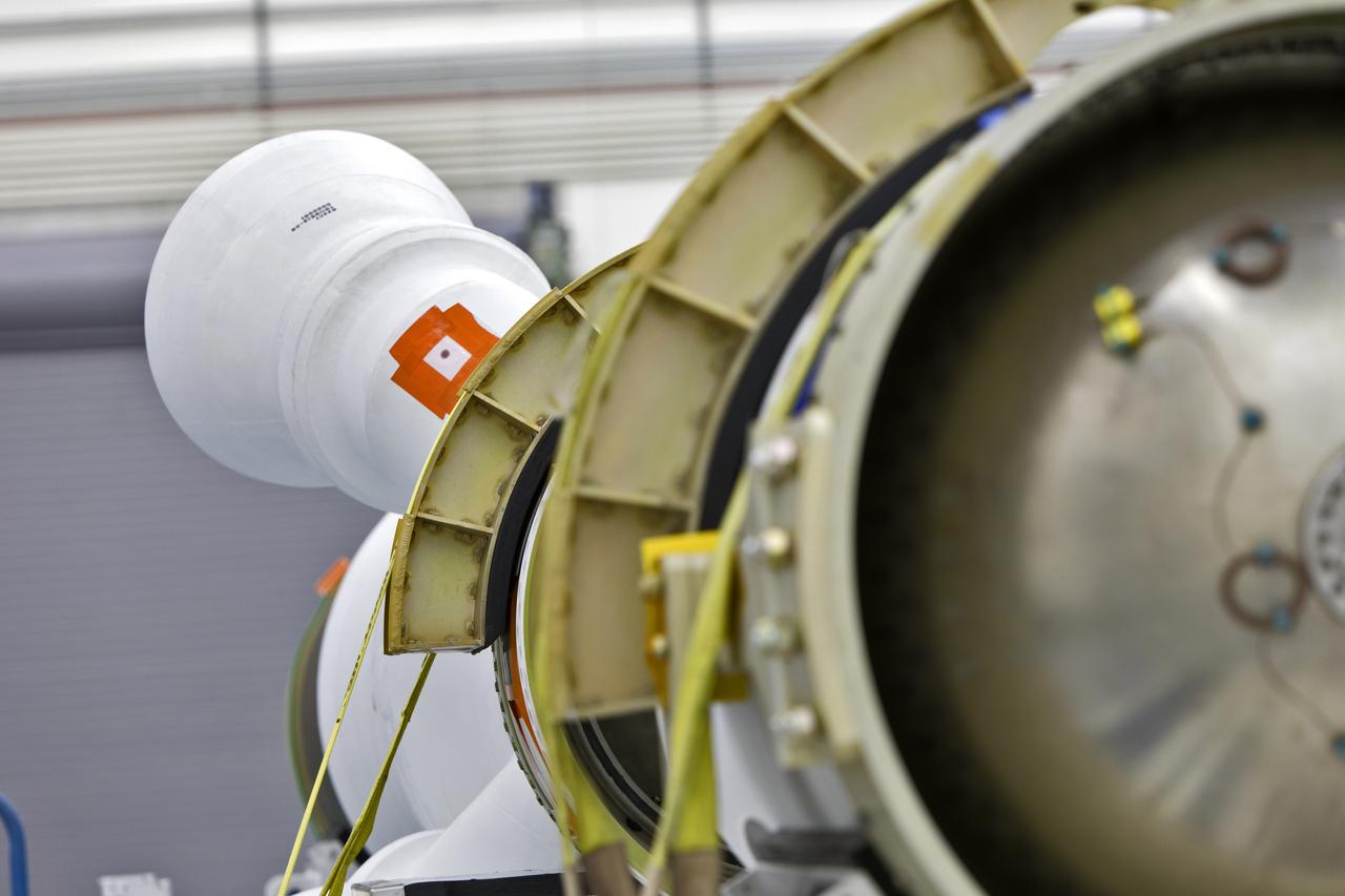 The jettison motor for Orion’s Launch Abort System (LAS) is shown inside the Launch Abort System Facility (LASF) at NASA’s Kennedy Space Center in Florida. The motor, which arrived at Kennedy on Sept. 10, 2018, will be stored in the LASF until processing for a full-stress test of the LAS called Ascent Abort-2 (AA-2), scheduled for April 2019. Designed and built by NASA and Lockheed Martin, the LAS will protect astronauts if a problem arises during launch by pulling the spacecraft away from a failing rocket. The jettison motor is one of three solid propellant rocket motors in the LAS (the abort motor and attitude control motor are the other two). The jettison motor will pull the LAS away from the crew module, allowing Orion’s parachutes to deploy and the spacecraft to safely land in the ocean.