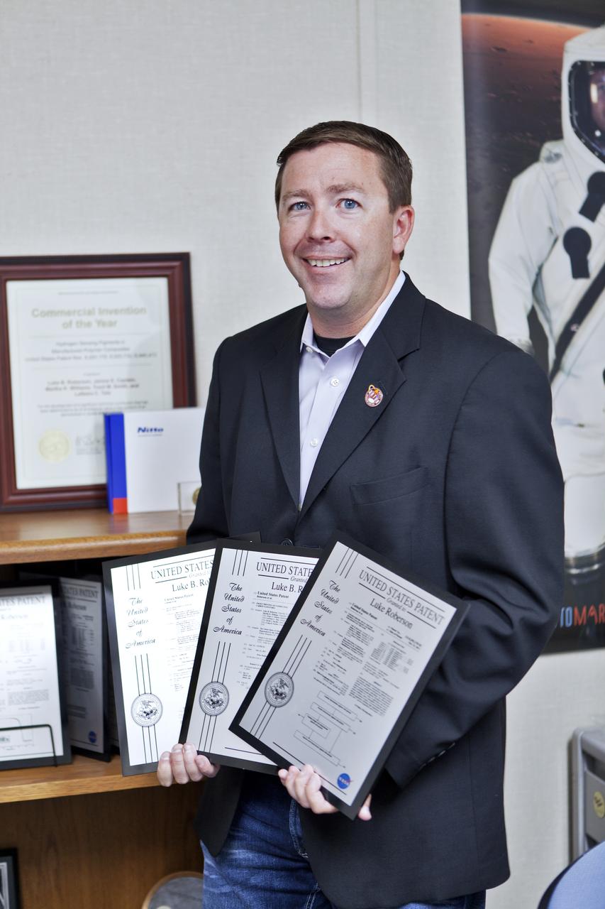 Luke Roberson, a principal investigator with the flight technology branch at NASA’s Kennedy Space Center in Florida, discusses patents and new technology reports for a video that targets internal audiences at NASA. Roberson’s contributions are reflected in multiple U.S. patents.