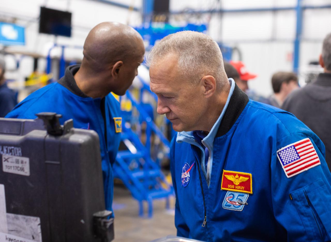 NASA astronauts who will be the first humans to fly aboard SpaceX's Crew Dragon spacecraft recently toured the company's Rocket Development Test Facility in McGregor, Texas, on Oct. 16, 2018. Astronauts Bob Behnken and Doug Hurley, pictured at right, are set to crew SpaceX's Demo-2 flight test in June 2019, which will be the first flight of Crew Dragon with people onboard. Astronauts Victor Glover, pictured at left, and Mike Hopkins will crew SpaceX's first regular mission to the International Space Station, following Demo-2 and NASA's certification of SpaceX commercial crew systems.