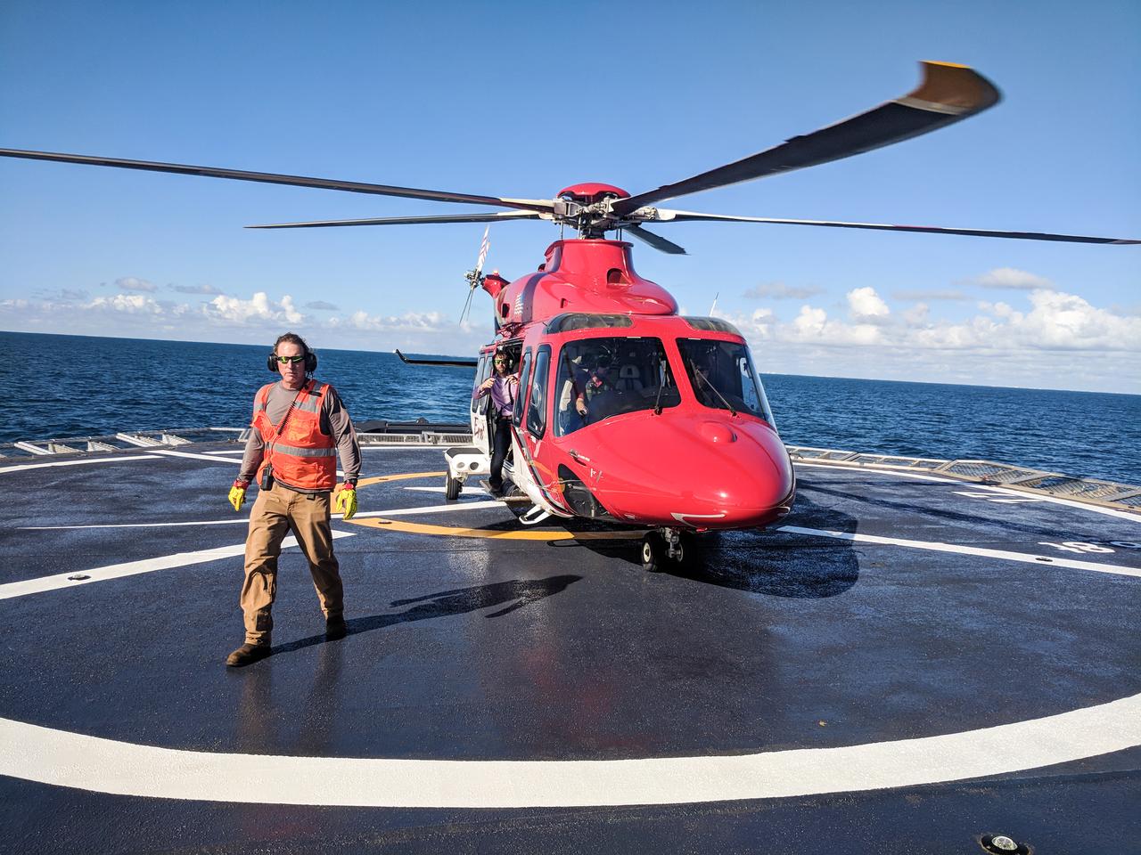 SpaceX rehearses helicopter landing and patient loading on its recovery ship, GO Searcher, practicing how the aircraft will pick up astronauts and fly them to a nearby hospital in the unlikely event of a medical emergency. The company outfitted the ship with a medical treatment facility and a helipad in the center of the vessel. When astronauts splash down into the ocean after their journey to the International Space Station on SpaceX’s Crew Dragon spacecraft, NASA and SpaceX doctors will work together to evaluate the crew onboard the vessel. Should astronauts need to be airlifted to a hospital, the helicopter also will pick up paramedics and doctors from the ship who will care for the astronauts in-flight.