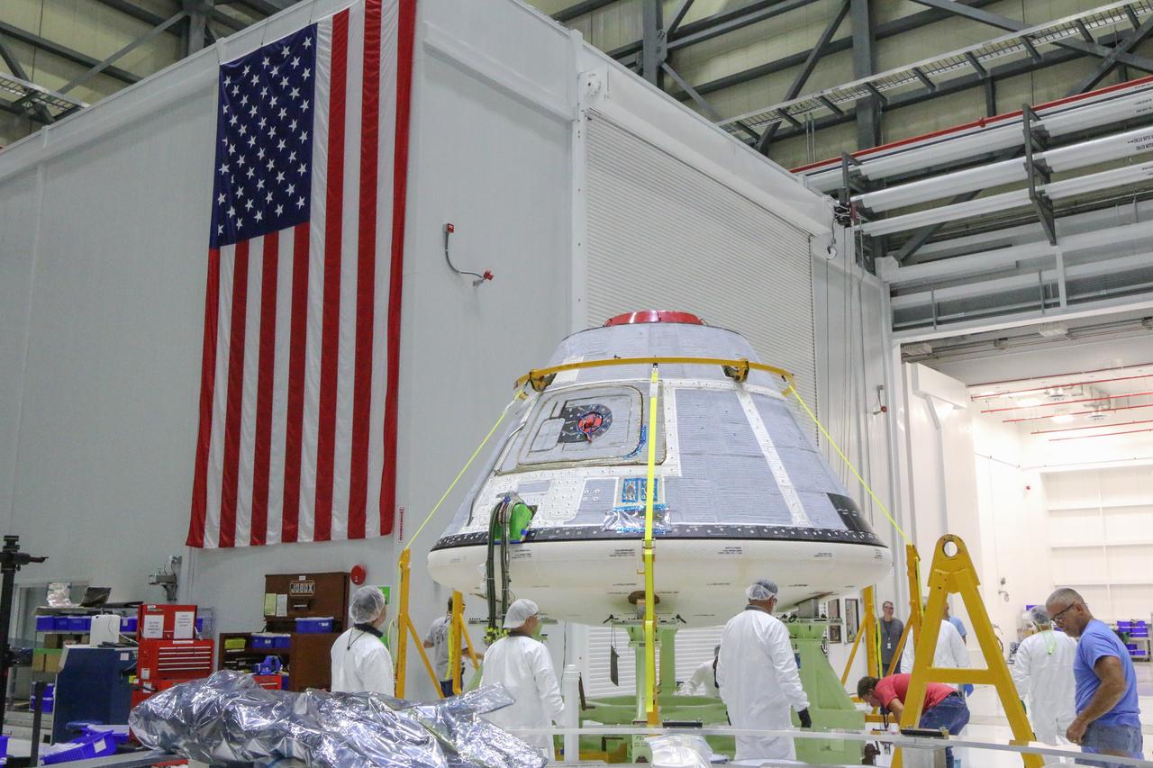 On Nov. 12, 2018, inside the Commercial Crew and Cargo Processing Facility (C3PF) at NASA's Kennedy Space Center in Florida, technicians and engineers prepare the company's CST-100 Starliner for transport to the company's testing facilities in El Segundo, California. The spacecraft is destined to fly astronauts to the International Space Station in Boeing's Crew Flight Test (CFT) as part of NASA's Commercial Crew Program (CCP). The Starliner will be undergoing a series of environmental tests designed to simulate what the spacecraft will experience during different stages of flight. The agency's CCP will return human spaceflight launches to U.S. soil, providing safe, reliable and cost-effective access to low-Earth orbit on systems that meet our safety and mission requirements.