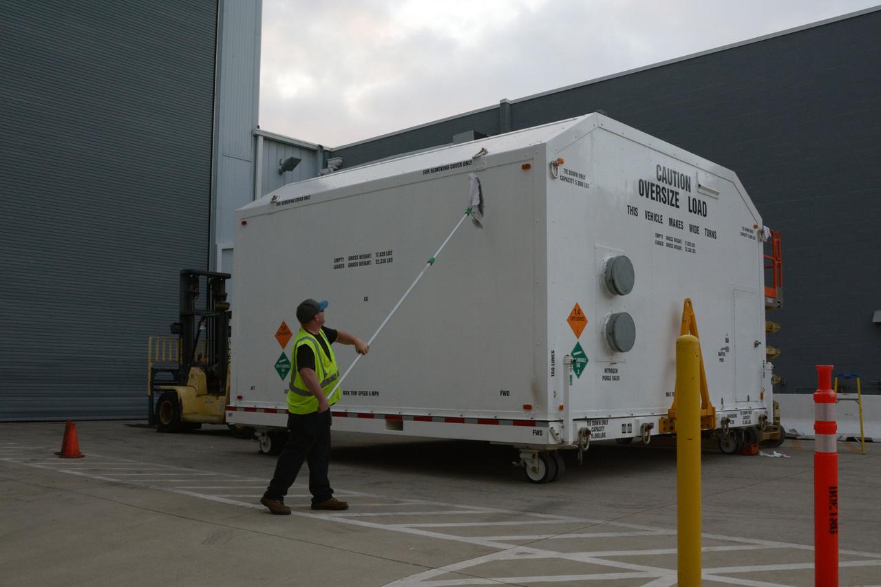 Packed in its shipping container, the spacecraft destined to fly astronauts to the International Space Station in Boeing's Crew Flight Test (CFT) arrives at the company's testing facilities in El Segundo, California, on Nov. 21, 2018. The company's CST-100 Starliner will be undergoing a series of environmental tests designed to simulate what it will experience during different stages of flight as part of NASA's Commercial Crew Program (CCP). The agency's CCP will return human spaceflight launches to U.S. soil, providing safe, reliable and cost-effective access to low-Earth orbit on systems that meet our safety and mission requirements.