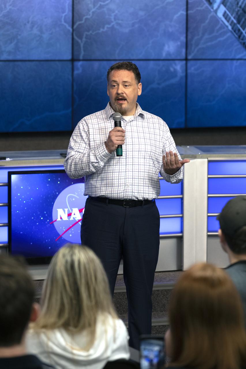 Dr. Kirt Costello, chief scientist for the International Space Station Program at NASA’s Johnson Space Center in Houston, speaks to members of the media in the Kennedy Space Center’s Press Site auditorium. The briefing focused on research planned for launch to the International Space Station. The scientific materials and supplies will be aboard a Dragon spacecraft scheduled for liftoff from Cape Canaveral Air Force Station's Space Launch Complex 40. The SpaceX Falcon 9 rocket will launch the company's 16th Commercial Resupply Services mission to the space station.
