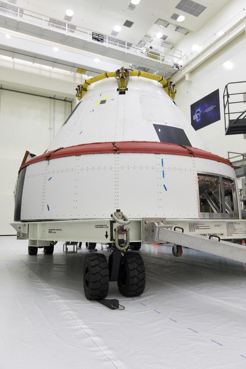 A mock Orion crew module is inside the Multi-Payload Processing Facility at NASA’s Kennedy Space Center in Florida on Dec. 6, 2018. The crew module will be used during a full stress test of the Launch Abort System (LAS), called Ascent Abort-2 (AA-2), scheduled for April 2019. During the test, the Northrop Grumman booster will launch from Space Launch Complex 46, carrying a fully functional LAS and the 22,000-pound Orion test vehicle to an altitude of 31,000 feet and traveling at more than 1,000 miles an hour. The test will verify the LAS can steer the crew module and astronauts aboard to safety in the event of an issue with the Space Launch System (SLS) rocket when the spacecraft is under the highest aerodynamic loads it will experience during a rapid climb into space.