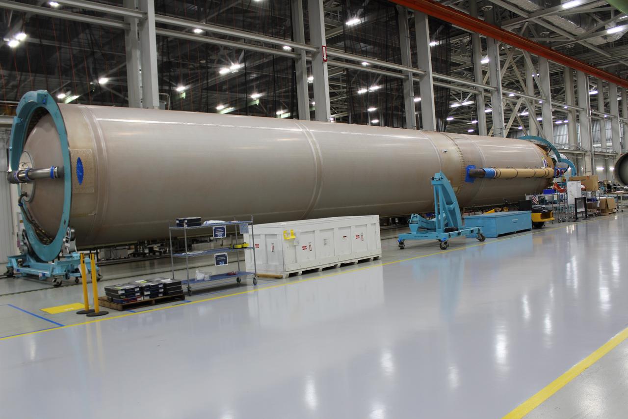 The United Launch Alliance (ULA) Atlas V first stage booster for the Crew Flight Test of Boeing’s CST-100 Starliner is in production in ULA's factory in Decatur, Alabama on March 1, 2019. Soon the booster will be assembled with the dual engine Centaur upper stage. They will be shipped aboard the company’s Mariner cargo ship to NASA’s Kennedy Space Center in Florida. Starliner and the Atlas V rockets that will launch the spacecraft, are key to restoring the nation’s capability to send astronauts to the space station from U.S. soil with NASA’s Commercial Crew Program. NASA astronauts Mike Fincke and Nicole Mann, and Boeing astronaut Chris Ferguson will launch to the space station aboard the Starliner for the Crew Flight Test.