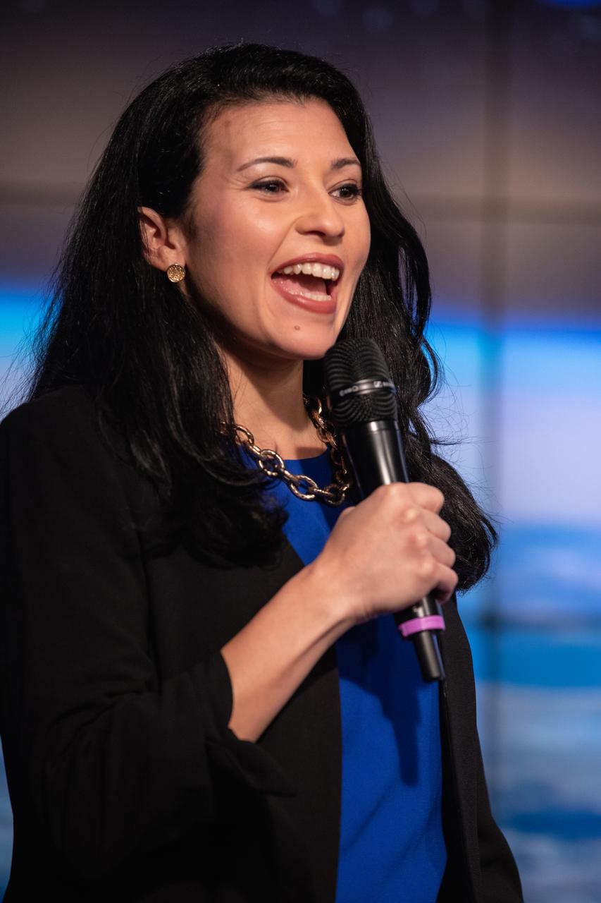 Bettina Inclán, NASA associate administrator for Communications, addresses members of the media during a post launch news conference in Kennedy Space Center’s Press Site auditorium following the March 2, 2:49 a.m. EST launch of the SpaceX Demo-1 Commercial Crew Program (CCP) mission to the International Space Station. The Crew Dragon’s trip to the space station is designed to validate end-to-end systems and capabilities, leading to certification to fly crew. NASA has worked with SpaceX and Boeing in developing the CCP spacecraft to facilitate new human spaceflight systems launching from U.S. soil with the goal of safe, reliable and cost-effective access to low-Earth orbit destinations, such as the space station.