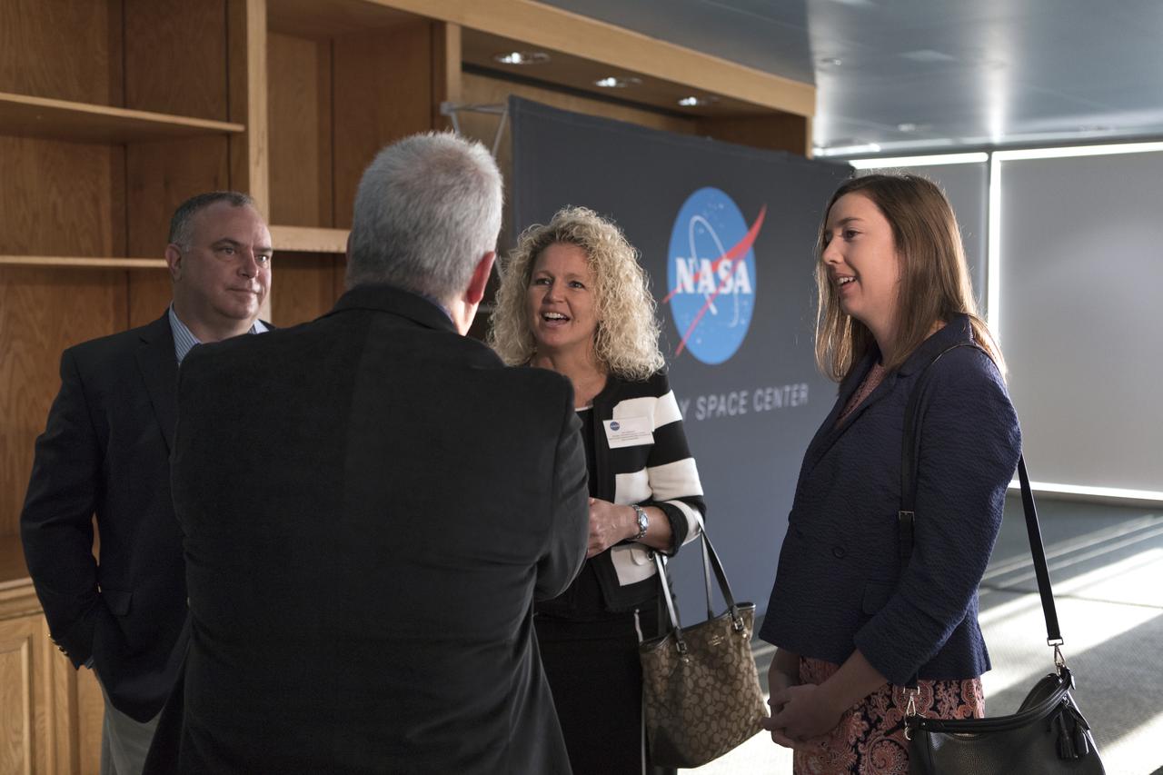 Multi-user spaceport partners converse prior to a roundtable discussion with U.S. Sen. Rick Scott and Kennedy Space Center Director Bob Cabana at Kennedy’s Saturn V Conference Center on March 15, 2019. The meeting was held to discuss the needs of the space center and Cape Canaveral Air Force Station.