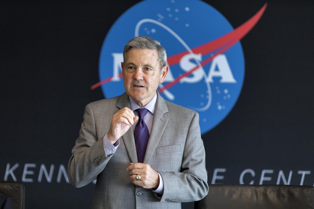 Kennedy Space Center Director Bob Cabana speaks during a roundtable discussion among U.S. Sen. Rick Scott and multi-user spaceport partners Kennedy’s Space Center Saturn V Conference Center on March 15, 2019. The meeting was held to discuss the needs of the space center and Cape Canaveral Air Force Station.