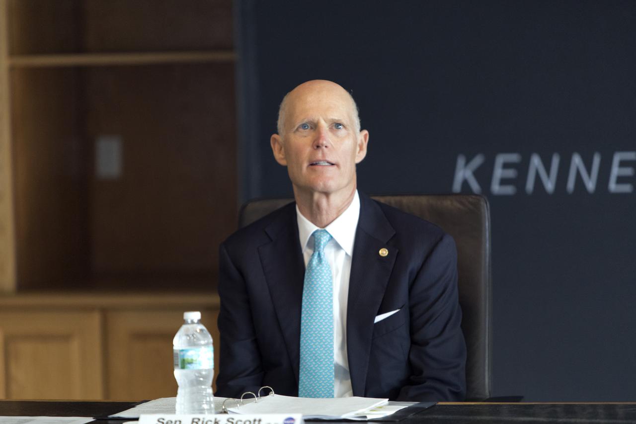 U.S. Sen. Rick Scott attends a roundtable discussion among Kennedy Space Center Director Bob Cabana and multi-user spaceport partners at Kennedy’s Saturn V Conference Center on March 15, 2019. The meeting was held to discuss the needs of the space center and Cape Canaveral Air Force Station.