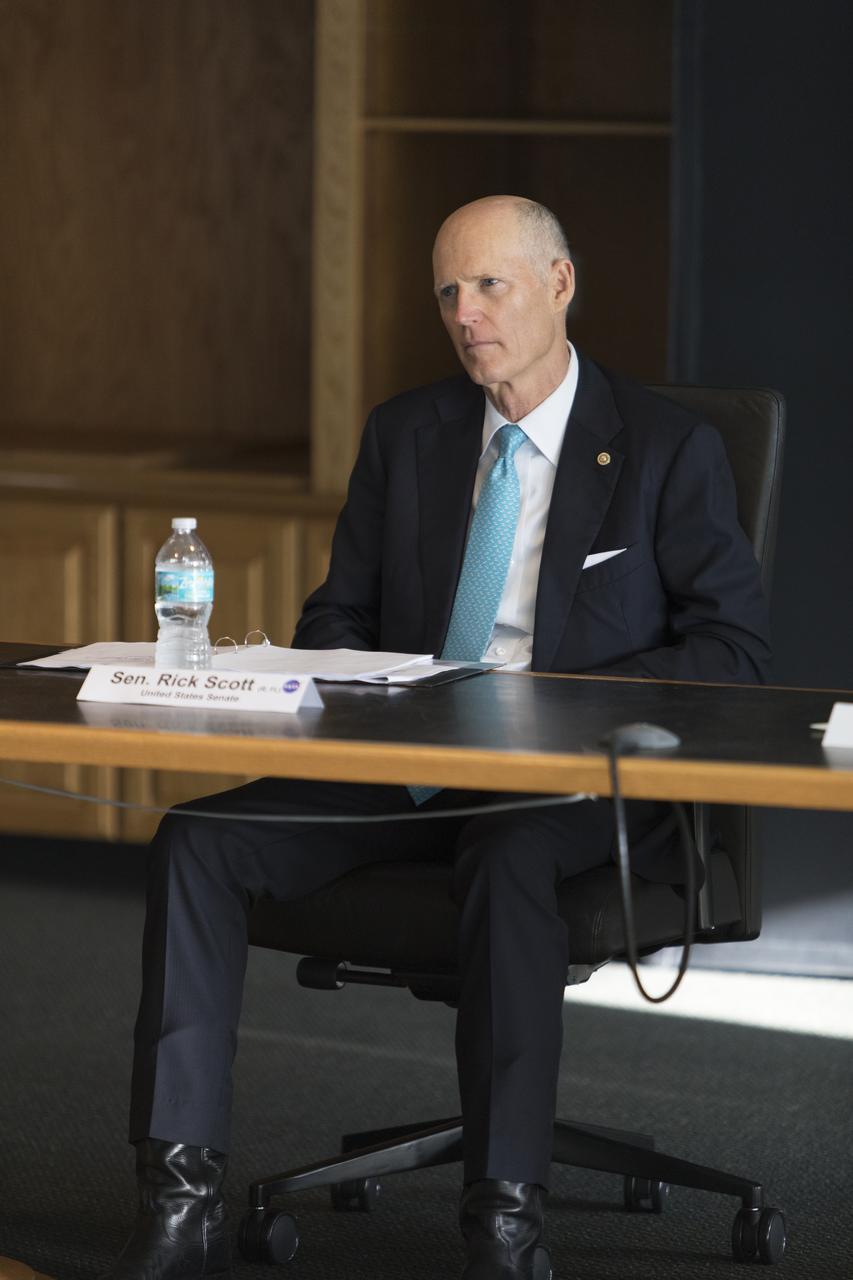 U.S. Sen. Rick Scott attends a roundtable discussion among Kennedy Space Center Director Bob Cabana and multi-user spaceport partners at Kennedy’s Saturn V Conference Center on March 15, 2019. The meeting was held to discuss the needs of the space center and Cape Canaveral Air Force Station.