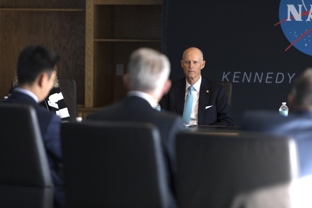 U.S. Sen. Rick Scott attends a roundtable discussion among Kennedy Space Center Director Bob Cabana and multi-user spaceport partners at Kennedy’s Saturn V Conference Center on March 15, 2019. The meeting was held to discuss the needs of the space center and Cape Canaveral Air Force Station.