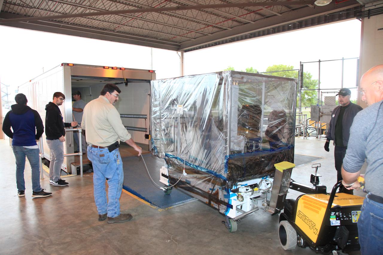 The Space Test Program-Houston 6 (STP-H6) payload is being loaded into a transport truck at the Space Station Processing Facility at NASA’s Kennedy Space Center in Florida on March 19, 2019. The payload will be moved to the SpaceX facility where it will be stowed in the trunk of the Dragon spacecraft for delivery to the International Space Station on SpaceX’s 17th Commercial Resupply Services mission (CRS-17) for NASA. STP-H6 is an x-ray communication investigation that will be used to perform a space-based demonstration of a new technology for generating beams of modulated x-rays. This technology may be useful for providing efficient communication to deep space probes, or communicating with hypersonic vehicles where plasma sheaths prevent traditional radio communications. CRS-17 is scheduled to launch from Space Launch Complex 40 on Cape Canaveral Air Force Station in late April. 