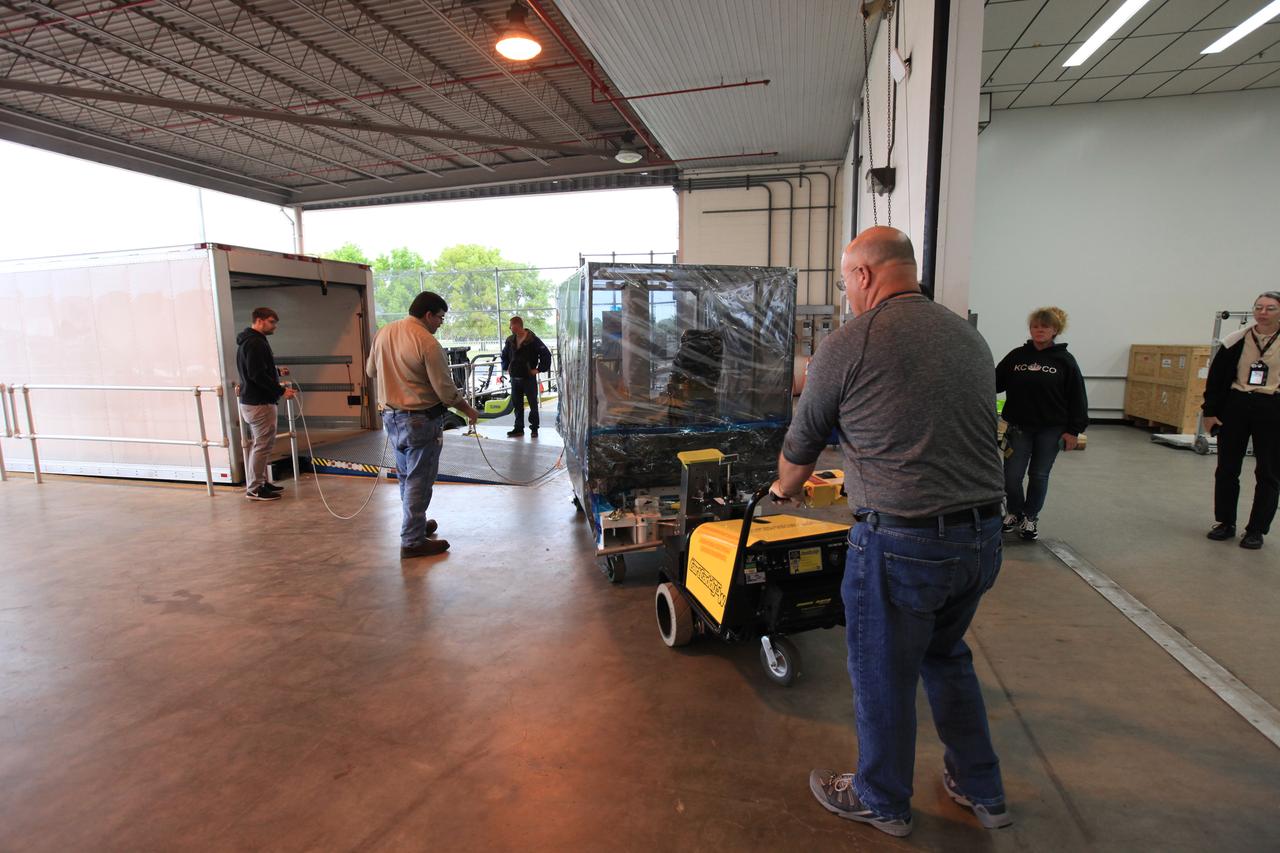 The Space Test Program-Houston 6 (STP-H6) payload is moved to a transport truck at the Space Station Processing Facility at NASA’s Kennedy Space Center in Florida on March 19, 2019. The payload will be moved to the SpaceX facility where it will be stowed in the trunk of the Dragon spacecraft for delivery to the International Space Station on SpaceX’s 17th Commercial Resupply Services mission (CRS-17) for NASA. STP-H6 is an x-ray communication investigation that will be used to perform a space-based demonstration of a new technology for generating beams of modulated x-rays. This technology may be useful for providing efficient communication to deep space probes, or communicating with hypersonic vehicles where plasma sheaths prevent traditional radio communications. CRS-17 is scheduled to launch from Space Launch Complex 40 on Cape Canaveral Air Force Station in late April. 