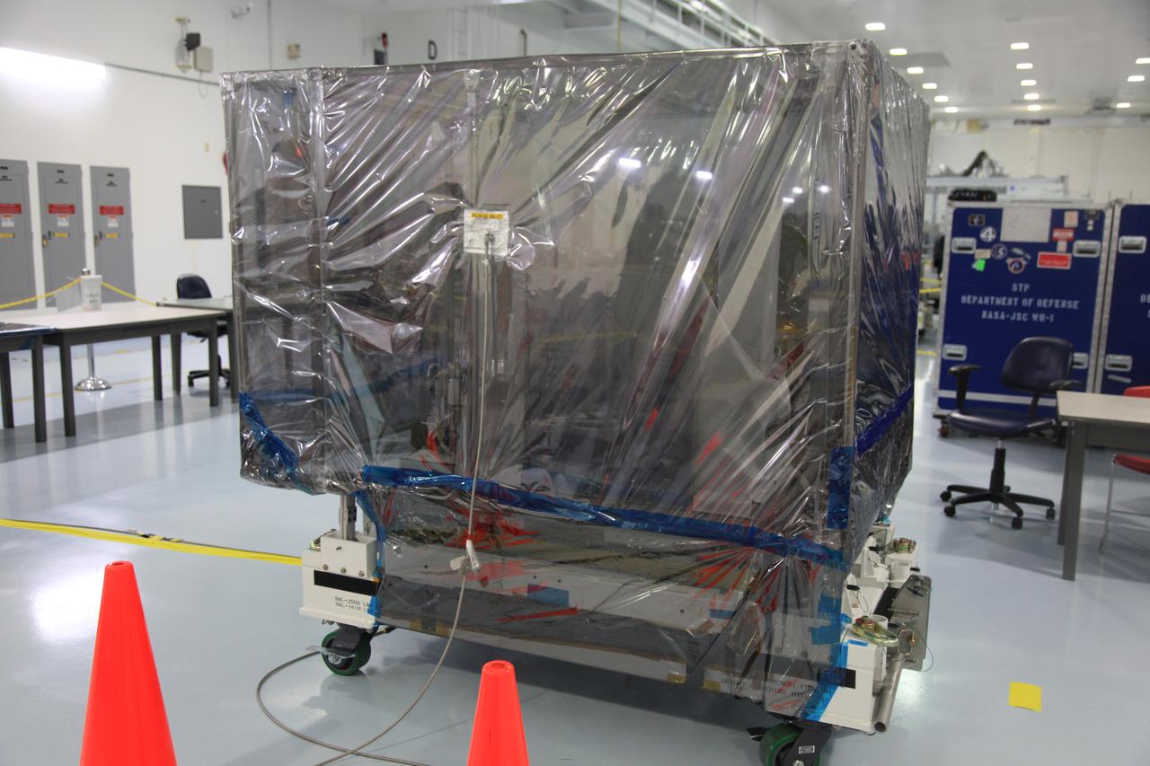 The Space Test Program-Houston 6 (STP-H6) payload is inside the Space Station Processing Facility high bay at NASA’s Kennedy Space Center in Florida on March 19, 2019. It is being prepared for its move to the SpaceX facility where it will be will be stowed in the trunk of the Dragon spacecraft for delivery to the International Space Station on SpaceX’s 17th Commercial Resupply Services mission (CRS-17) for NASA. STP-H6 is an x-ray communication investigation that will be used to perform a space-based demonstration of a new technology for generating beams of modulated x-rays. This technology may be useful for providing efficient communication to deep space probes, or communicating with hypersonic vehicles where plasma sheaths prevent traditional radio communications. CRS-17 is scheduled to launch from Space Launch Complex 40 on Cape Canaveral Air Force Station in late April. 