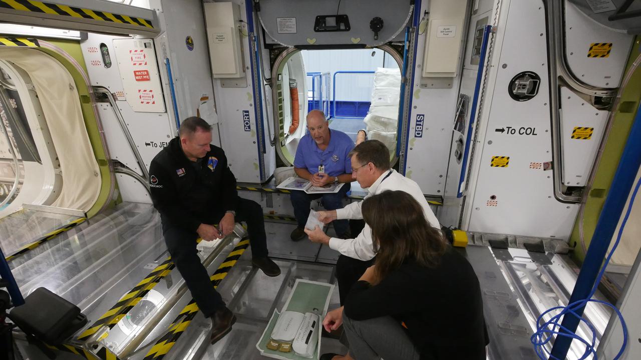 NASA astronauts Nicole Mann and Barry “Butch” Wilmore and Boeing astronaut Chris Ferguson review International Space Station training at NASA’s Johnson Space Center in Houston, Texas. Mann and Ferguson are assigned to Boeing’s Crew Flight Test, the first flight of the company’s CST-100 Starliner spacecraft. The Crew Flight Test is part of NASA’s Commercial Crew Program, which is working with Boeing to return human spaceflight launches to the space station from U.S. soil.