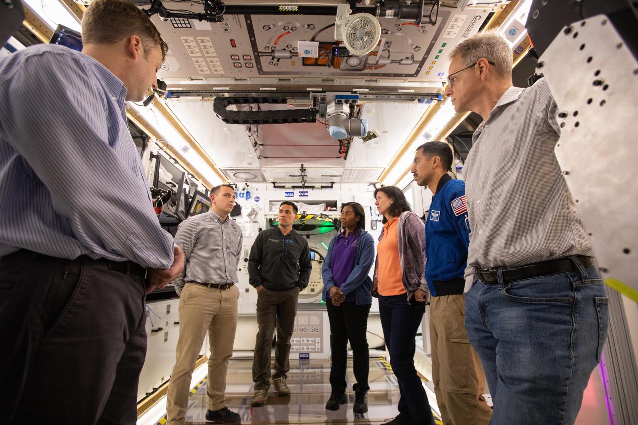 NASA began evaluating five habitat prototypes developed through NASA’s Next Space Exploration for Technologies Partnerships, or NextSTEP, to help engineers refine requirements for the design of an American-made deep space habitat for the Gateway. Lockheed Martin turned over its prototype to NASA, and testing began with crew on March 25, 2019, at Kennedy Space Center in Florida. Pictured inside the habitat prototype on March 26, 2019, beginning third from left are astronauts Frank Rubio, Stephanie Wilson, Shannon Walker and Raja Chari. Astronauts are participating in the evaluations to provide their perspectives as those who may one day live aboard the lunar outpost, which would be located about 250,000 miles from Earth. Ground prototypes developed by Bigelow Aerospace, Boeing, Northrop Grumman, and Sierra Nevada Corporation will be tested in the future at various facilities across the country. A sixth company, NanoRacks, plans to develop a prototype as well.