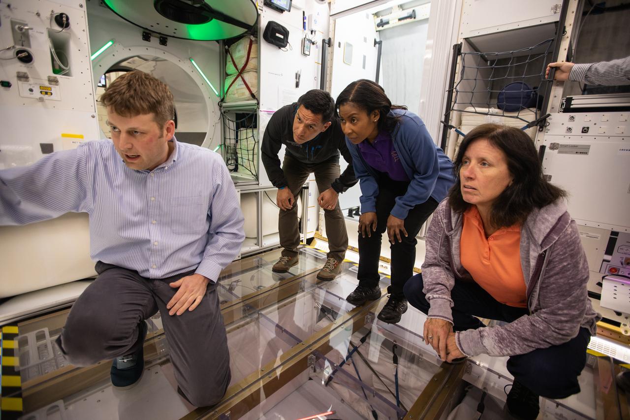 NASA began evaluating five habitat prototypes developed through NASA’s Next Space Exploration for Technologies Partnerships, or NextSTEP, to help engineers refine requirements for the design of an American-made deep space habitat for the Gateway. Lockheed Martin turned over its prototype to NASA, and testing began with crew on March 25, 2019, at Kennedy Space Center in Florida. Pictured inside the habitat prototype on March 26, 2019, in back from left are astronauts Frank Rubio, Stephanie Wilson and Shannon Walker. Astronauts are participating in the evaluations to provide their perspectives as those who may one day live aboard the lunar outpost, which would be located about 250,000 miles from Earth. Ground prototypes developed by Bigelow Aerospace, Boeing, Northrop Grumman, and Sierra Nevada Corporation will be tested in the future at various facilities across the country. A sixth company, NanoRacks, plans to develop a prototype as well.