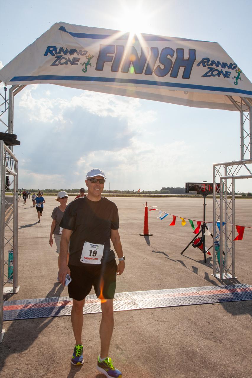 Kennedy Space Center employees and guests cross the finish line during the Florida spaceport’s annual KSC Walk Run on March 26, 2019. Part of Kennedy’s Safety and Health Days, the event takes place at the Shuttle Landing Facility runway and offers participants the chance to partake in a two-mile walk or run, a 5K or a 10K. 
