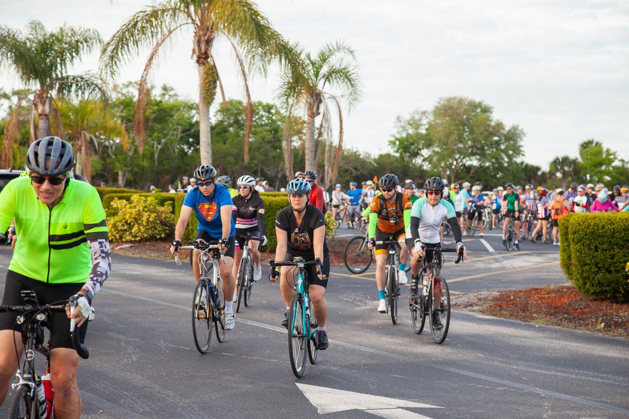 Cyclists take off from the Kennedy Space Center Visitor Complex at the start of the center’s annual Tour de KSC. The bicycle tour took place March 30, giving Kennedy employees and guests the opportunity to choose from three different routes that ranged from seven to 33 miles along some of the Florida spaceport’s most notable facilities such as the Vehicle Assembly Building, the Shuttle Landing Facility and historic Launch Pad 39A, among others. 