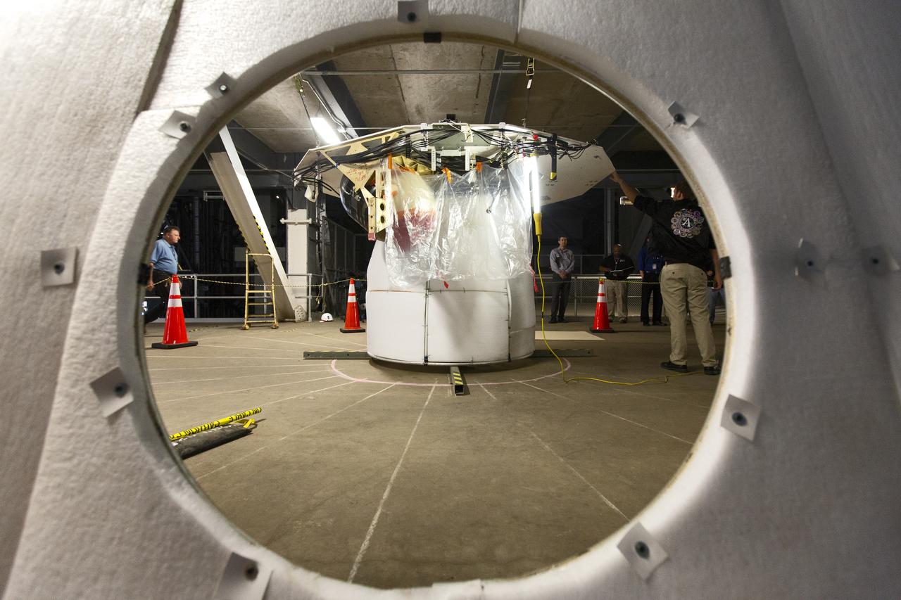 Robert Cook, a launch vehicle engineer with Millennium Engineering and Integration, talks during the Space Launch System (SLS) avionics handling tool demonstration inside Kennedy Space Center’s Vehicle Assembly Building on April 4, 2019. The demonstration showed that avionics boxes could be successfully and safely mounted into the SLS rocket’s upper stage — called the Interim Cryogenic Propulsion Stage, or ICPS — with low risk of damaging a closely located hydrazine tank. Avionics boxes include the Inertial Navigation and Control Assembly and flight batteries. Cook designed the ICPS section mockup used in the exercise.