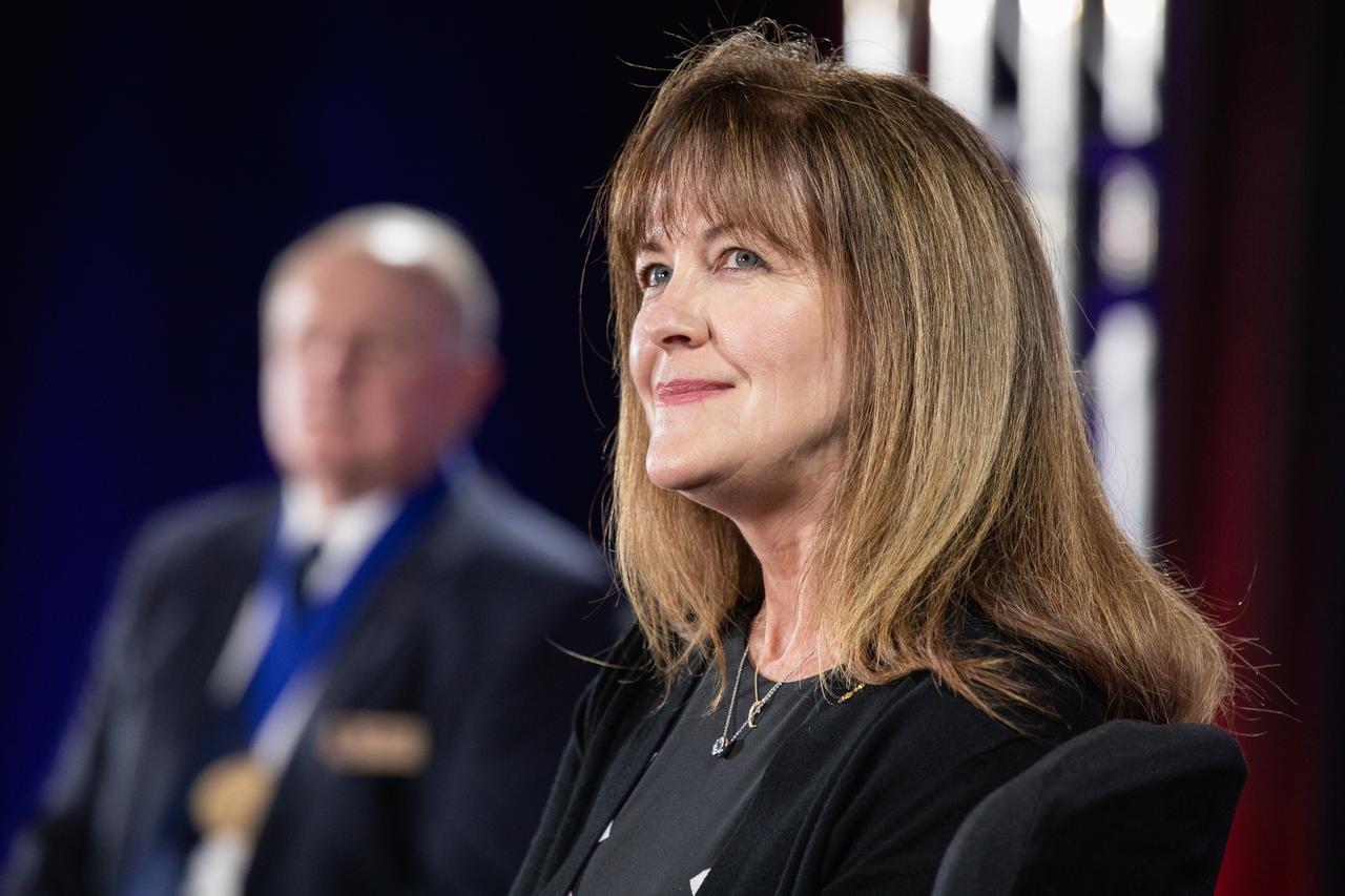 Veteran NASA astronauts James Buchli and Janet Kavandi were inducted into the U.S. Astronaut Hall of Fame in a public ceremony at Kennedy Space Center Visitor Complex in the Space Shuttle Atlantis attraction on April 6, 2019.