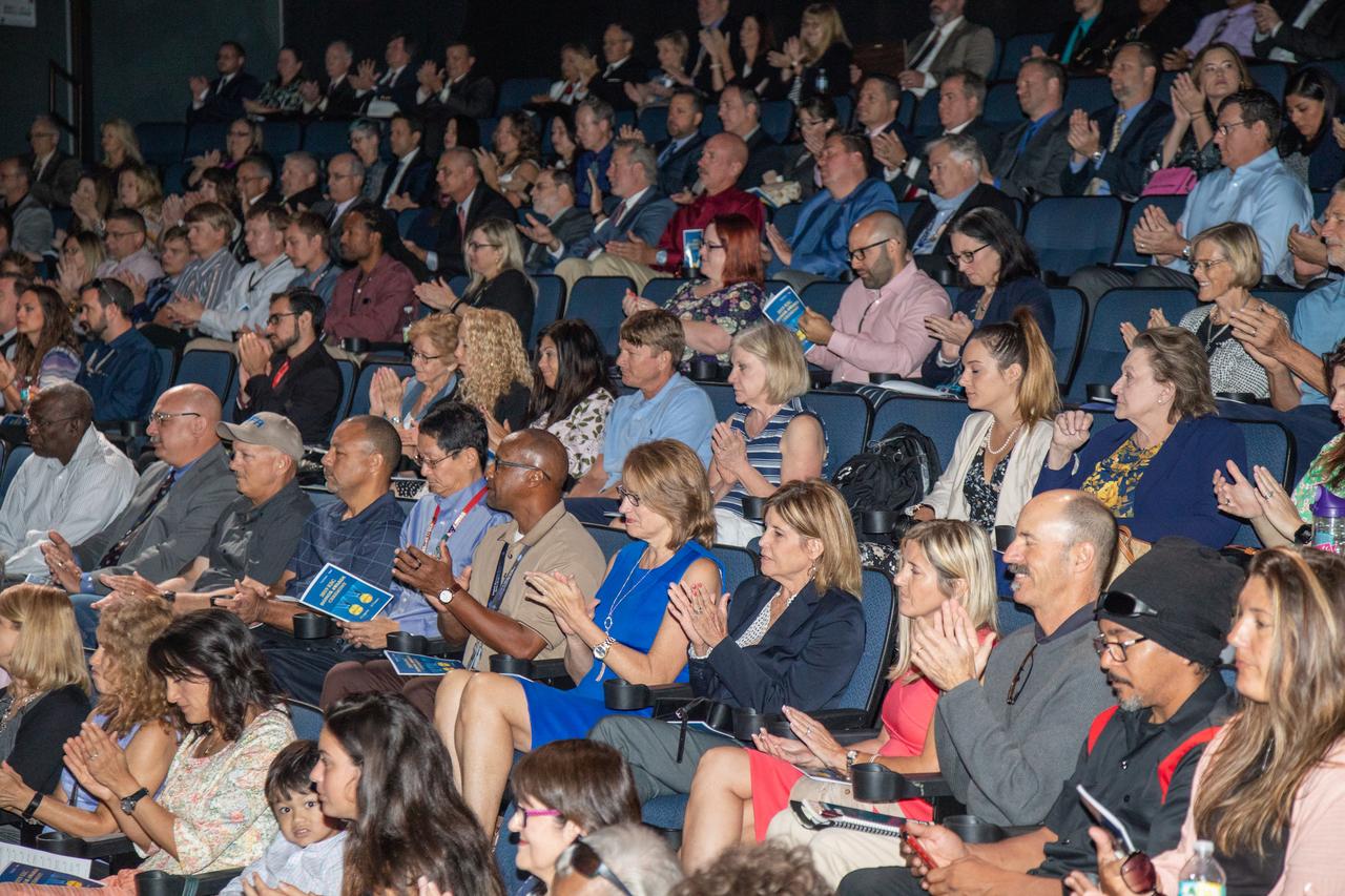 Kennedy Space Center employees, award recipients, families and friends attend the 2019 KSC Honor Awards Ceremony on April 18, 2019. Held inside the IMAX Theater at the Florida spaceport’s visitor complex, the ceremony honored both civil servants and contractors for their contributions to NASA and Kennedy. 