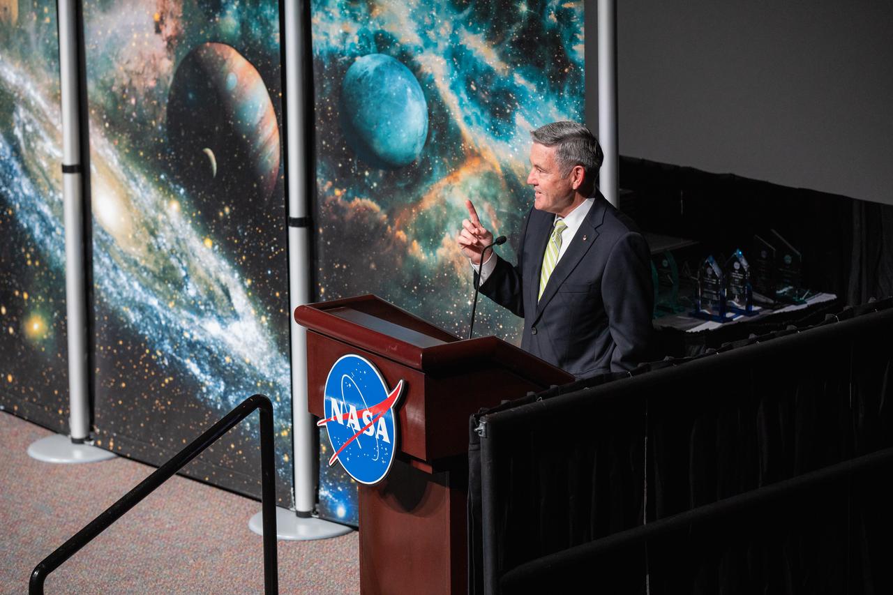 Kennedy Space Center Director Bob Cabana addresses attendees during the 2019 KSC Honor Awards Ceremony on April 18, 2019. Held inside the IMAX Theater at the Florida spaceport’s visitor complex, the ceremony honored both civil servants and contractors for their contributions to NASA and Kennedy.