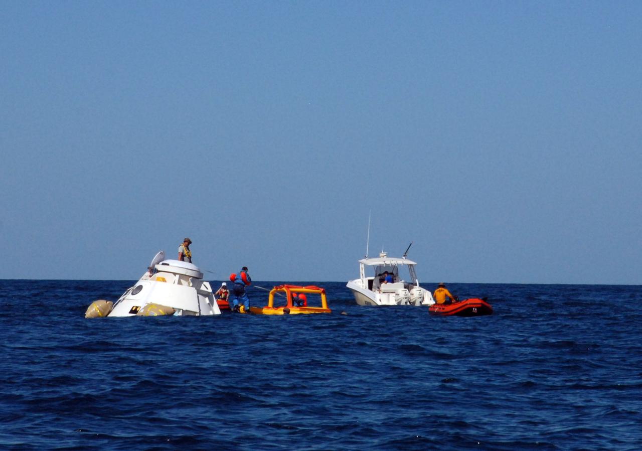 NASA astronauts Suni Williams and Barry “Butch” Wilmore rehearse the steps they would take to exit Boeing’s CST-100 Starliner spacecraft without assistance in the unlikely event of an emergency resulting in a splashdown. The training exercise, which occurred April 27, 2019, took place several miles off the coast of Cape Canaveral near NASA’s Kennedy Space Center in Florida. It included the astronauts unloading a rescue raft from inside the spacecraft, climbing out through a hatch at the top of the spacecraft, jumping into the Atlantic Ocean and boarding the raft. This open-ocean exercise provides the astronauts with the necessary training ahead of Boeing’s Crew Flight Test and subsequent missions. During normal return scenarios, Boeing’s Starliner will land in a safe zone of about 15 square miles in the Western United States. Throughout the commercial crew development phases with NASA, Boeing has performed dozens of qualification tests on its parachute and airbag systems simulating conditions on land and in the water. 
