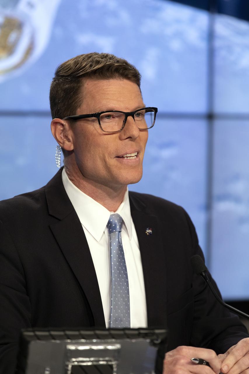 Derrol Nail, NASA Communications moderates a prelaunch news conference for SpaceX’s 17th Commercial Resupply Services (CRS-17) mission for NASA to the International Space Station on May 2, 2019, at the agency’s Kennedy Space Center in Florida. The SpaceX Falcon 9 rocket and Dragon cargo module are scheduled to launch no earlier than May 3, 2019, from Space Launch Complex 40 on Cape Canaveral Air Force Station in Florida.
