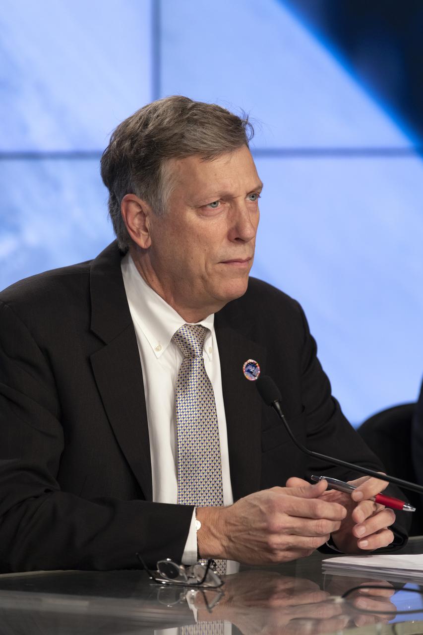 Kenny Todd, manager, International Space Station Operations and Integration, NASA’s Johnson Space Center in Houston, speaks to members of the news media during a prelaunch news conference for SpaceX’s 17th Commercial Resupply Services (CRS-17) mission for NASA to the International Space Station on May 2, 2019, at the agency’s Kennedy Space Center in Florida. The SpaceX Falcon 9 rocket and Dragon cargo module are scheduled to launch no earlier than May 3, 2019, from Space Launch Complex 40 on Cape Canaveral Air Force Station in Florida.