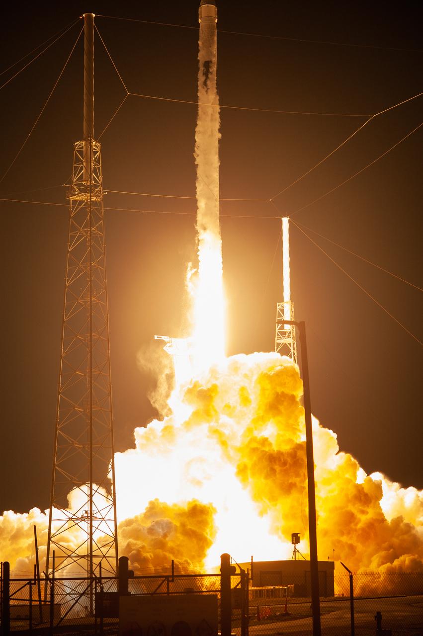 The SpaceX Falcon 9 rocket with the Dragon cargo module lifts off Space Launch Complex 40 on Cape Canaveral Air Force Station in Florida in the early morning May 4, 2019. Liftoff was at 2:48 a.m. EDT. This is SpaceX’s 17th Commercial Resupply Services (CRS-17) mission for NASA to the International Space Station. The Dragon cargo module will deliver about 5,500 pounds of science and research, crew supplies and vehicle hardware to the orbital laboratory and its crew.